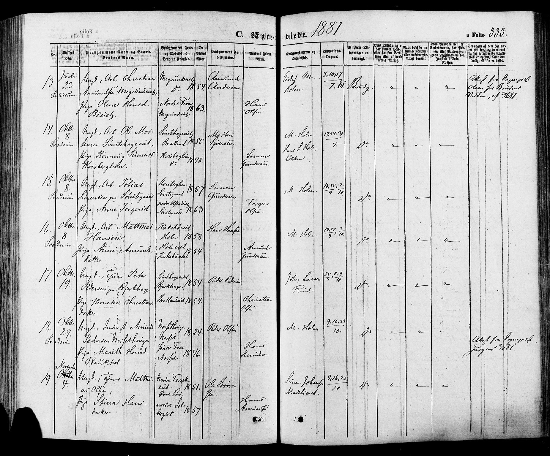 Gausdal prestekontor, SAH/PREST-090/H/Ha/Haa/L0010: Parish register (official) no. 10, 1867-1886, p. 333