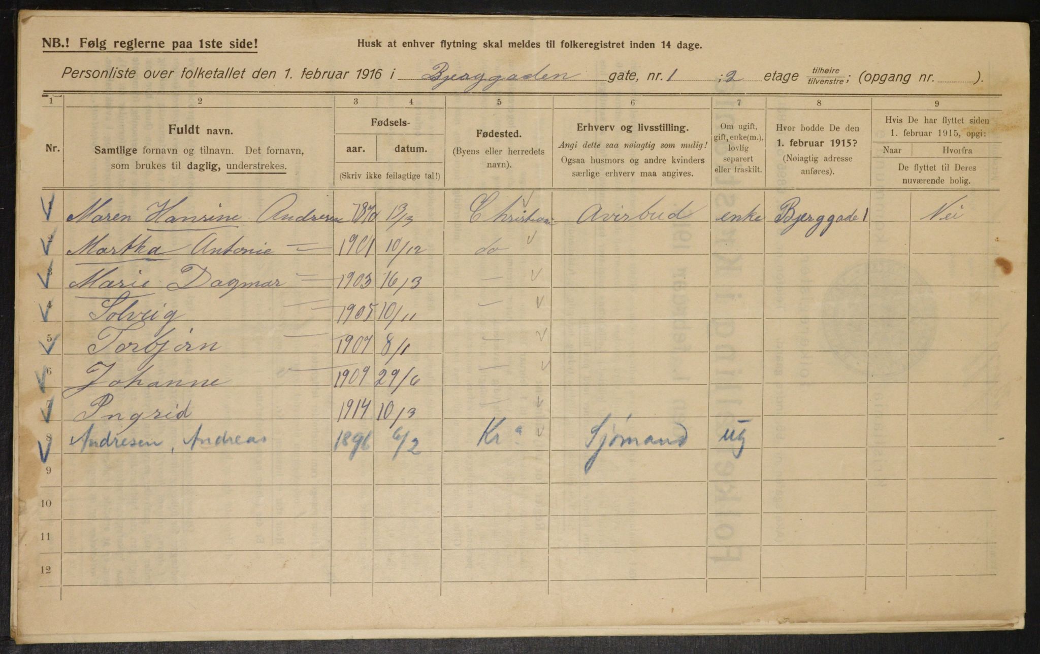 OBA, Municipal Census 1916 for Kristiania, 1916, p. 5515