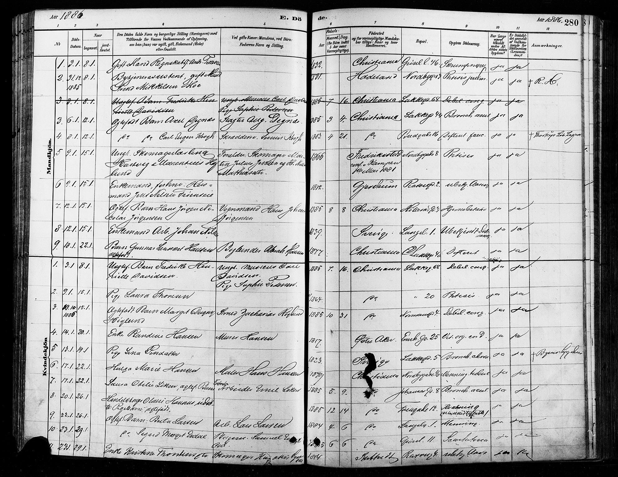 Grønland prestekontor Kirkebøker, SAO/A-10848/F/Fa/L0008: Parish register (official) no. 8, 1881-1893, p. 280