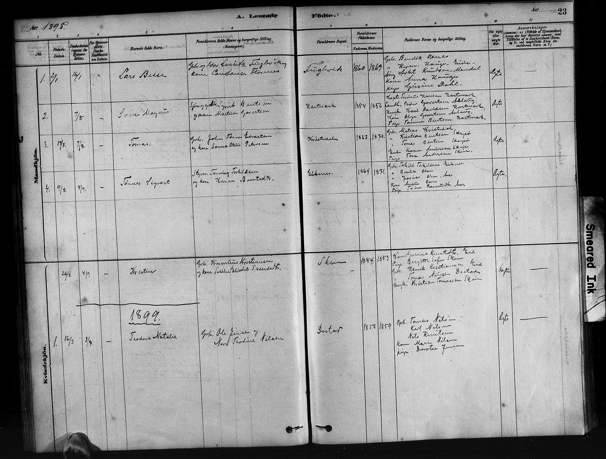 Mandal sokneprestkontor, SAK/1111-0030/F/Fb/Fbb/L0004: Parish register (copy) no. B 4, 1878-1913, p. 23