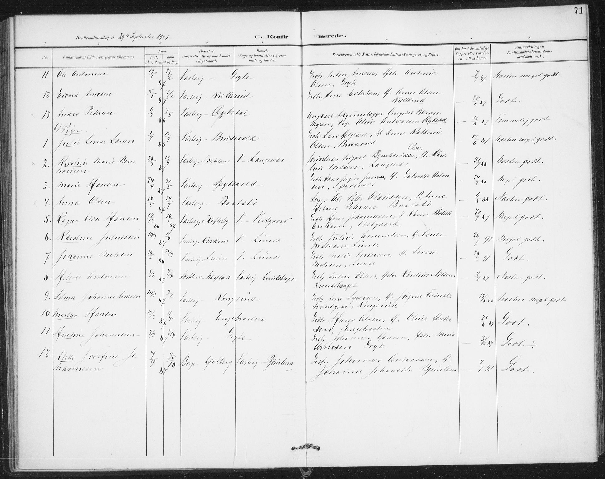 Varteig prestekontor Kirkebøker, AV/SAO-A-10447a/F/Fa/L0003: Parish register (official) no. 3, 1899-1919, p. 71