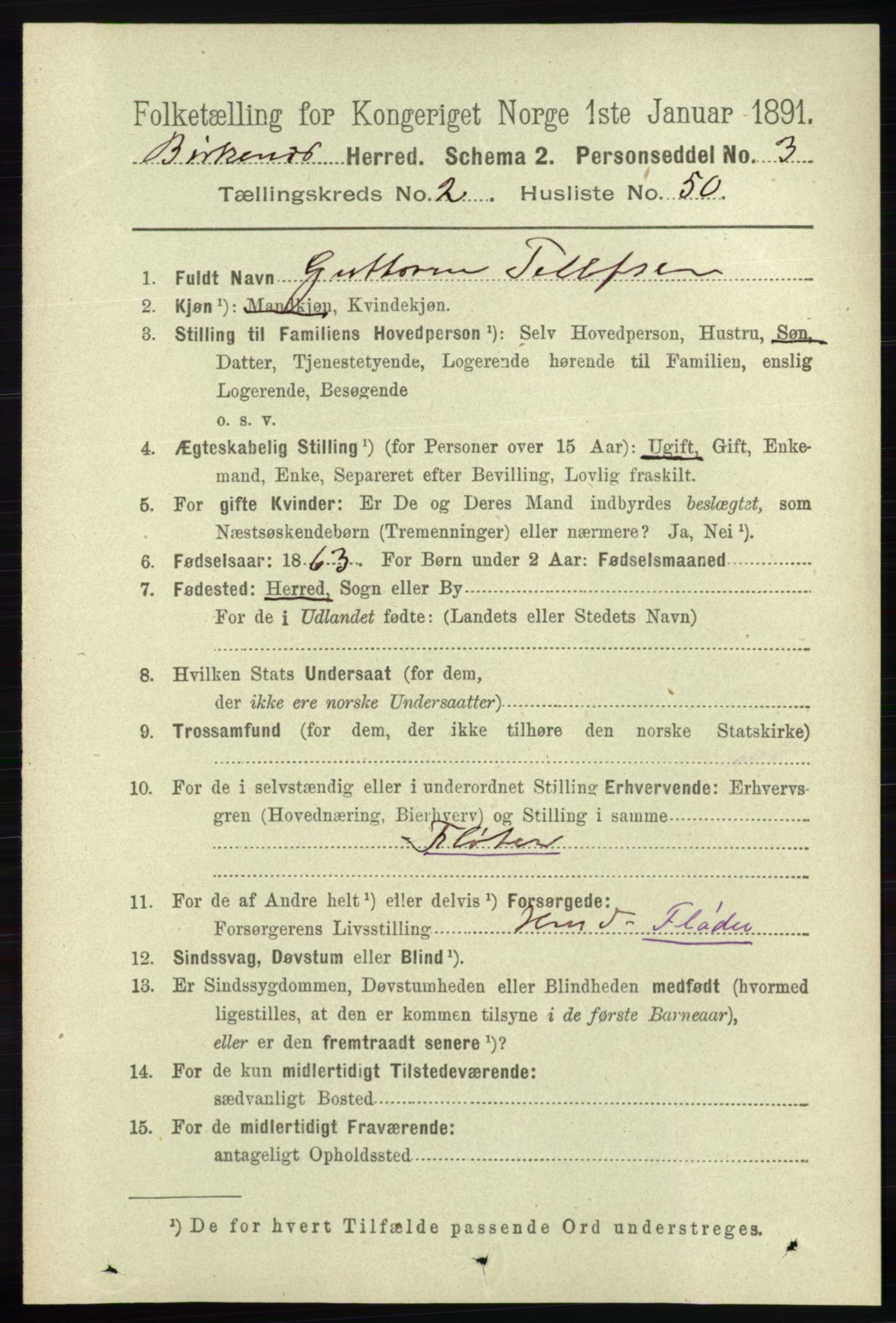 RA, 1891 Census for 0928 Birkenes, 1891, p. 776