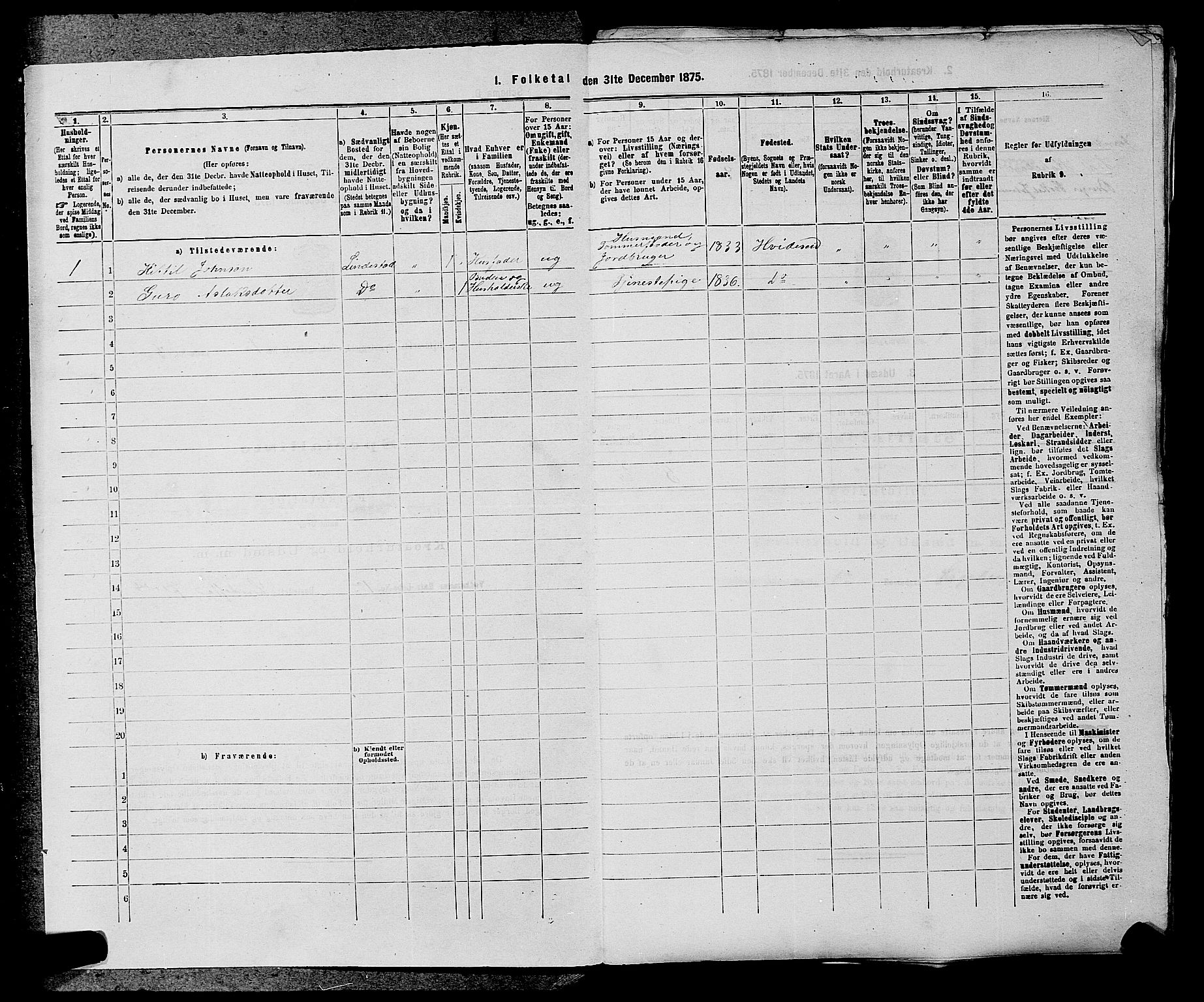 SAKO, 1875 census for 0829P Kviteseid, 1875, p. 64