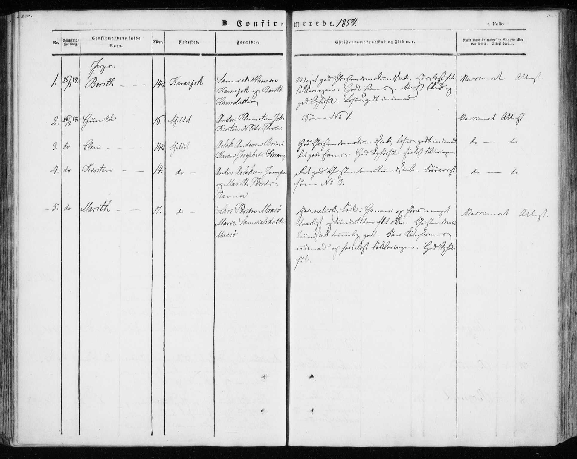 Kistrand/Porsanger sokneprestembete, SATØ/S-1351/H/Ha/L0012.kirke: Parish register (official) no. 12, 1843-1871, p. 220-221