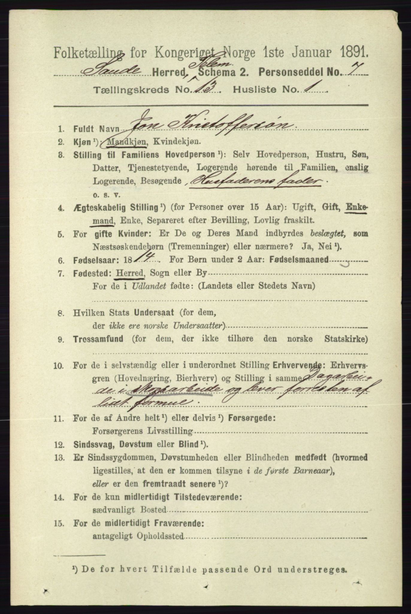 RA, 1891 census for 0822 Sauherad, 1891, p. 3911