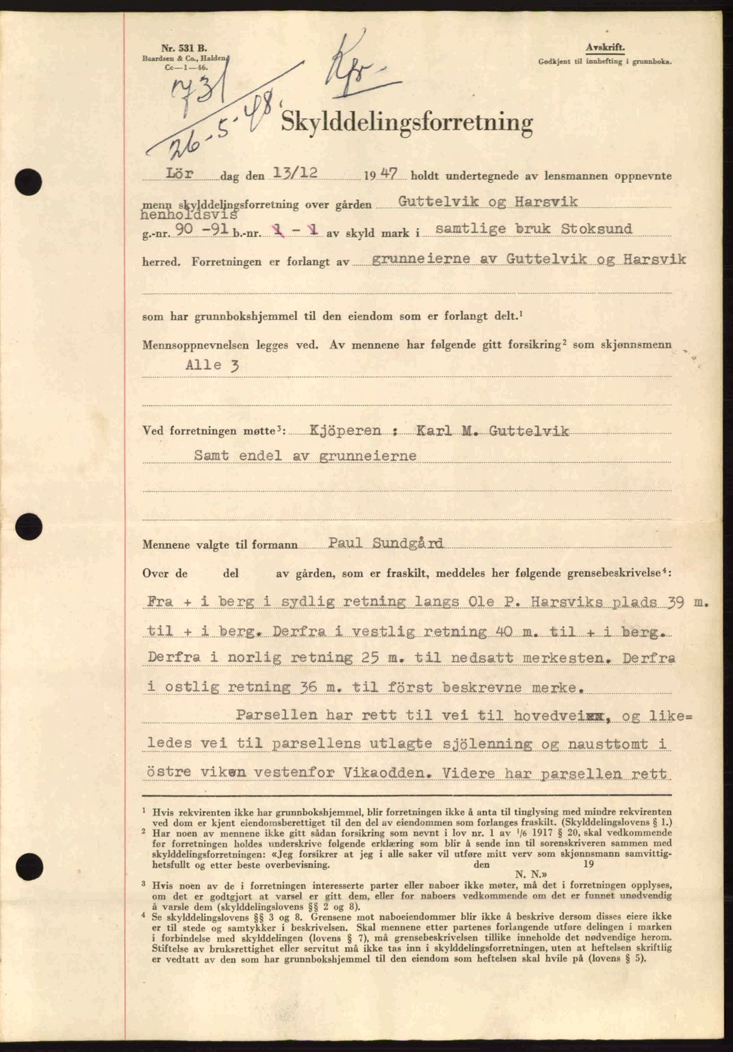 Fosen sorenskriveri, AV/SAT-A-1107/1/2/2C: Mortgage book no. A8, 1948-1948, Diary no: : 731/1948
