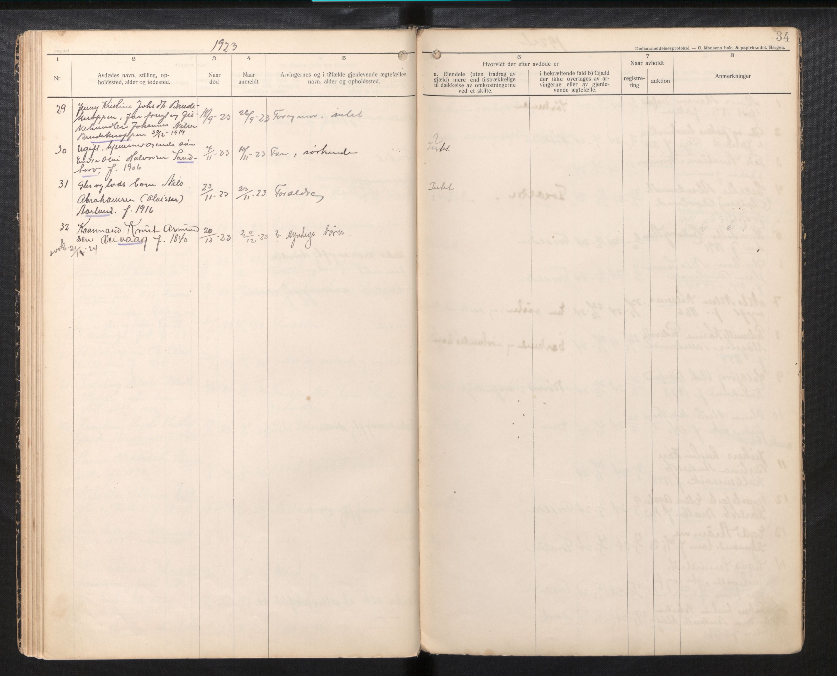 Lensmannen i Sund og Austevoll, AV/SAB-A-35201/0006/L0005: Dødsfallprotokoll - Austevoll, 1912-1926, p. 33