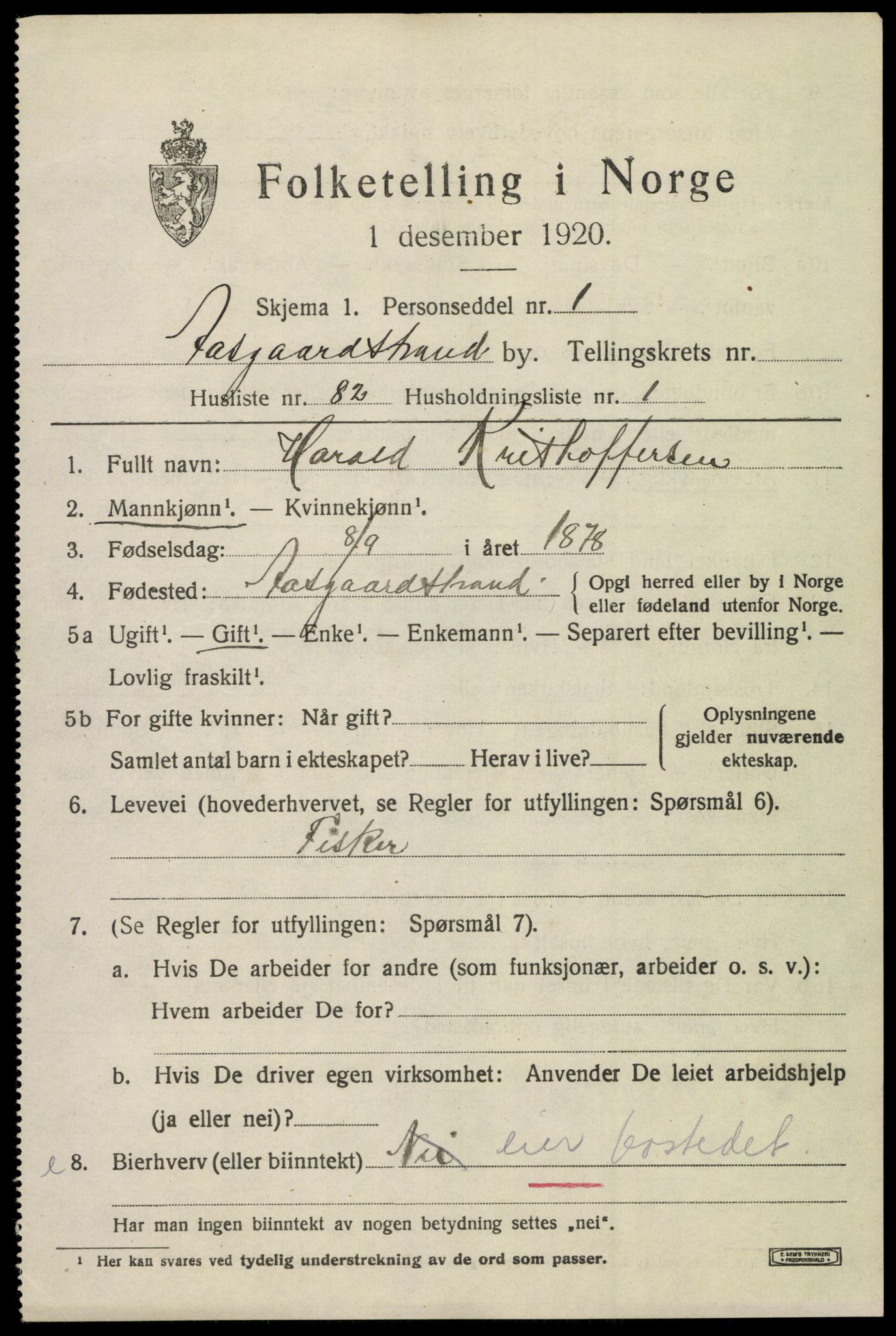 SAKO, 1920 census for Åsgårdstrand, 1920, p. 1219