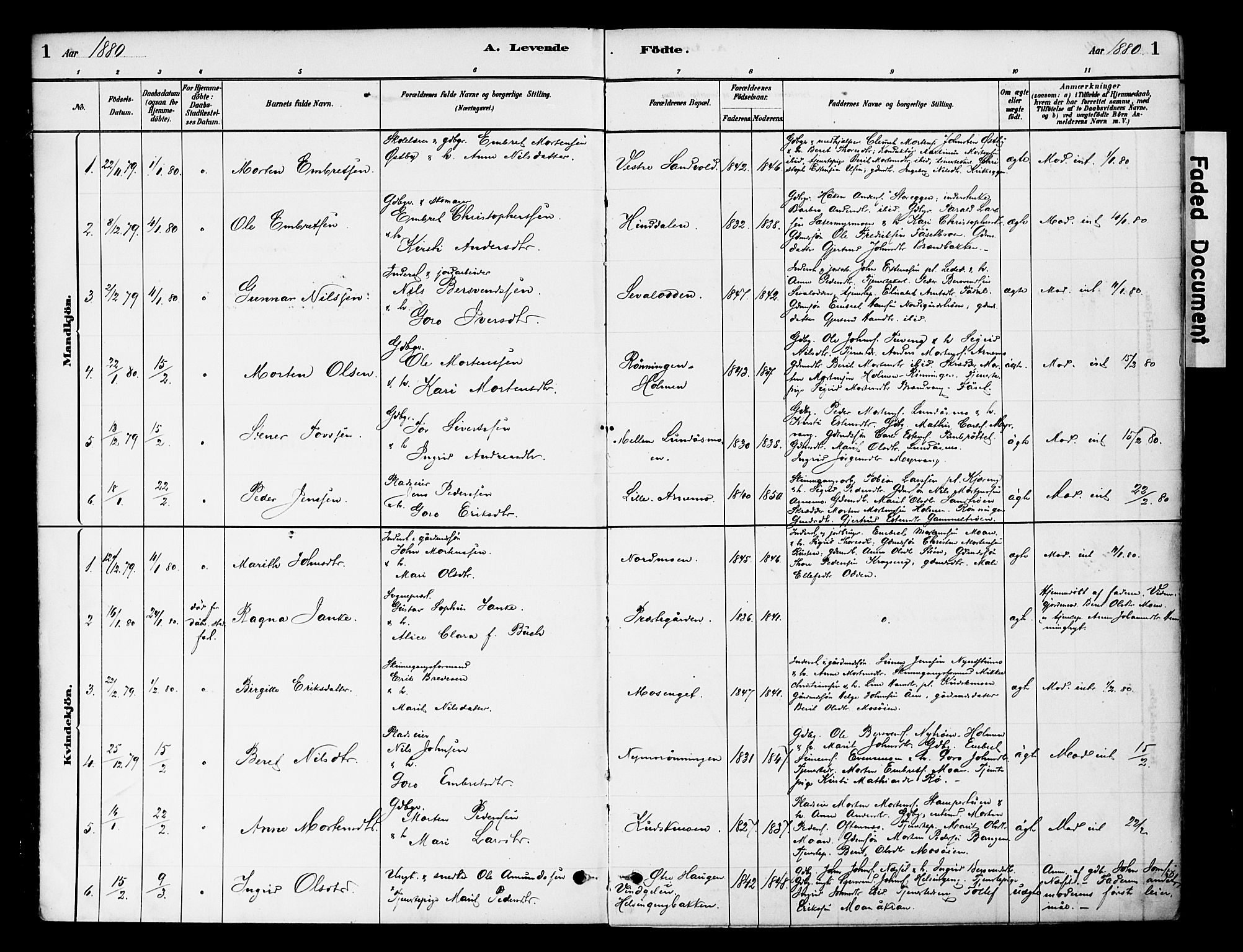 Tynset prestekontor, AV/SAH-PREST-058/H/Ha/Haa/L0022: Parish register (official) no. 22, 1880-1899, p. 1