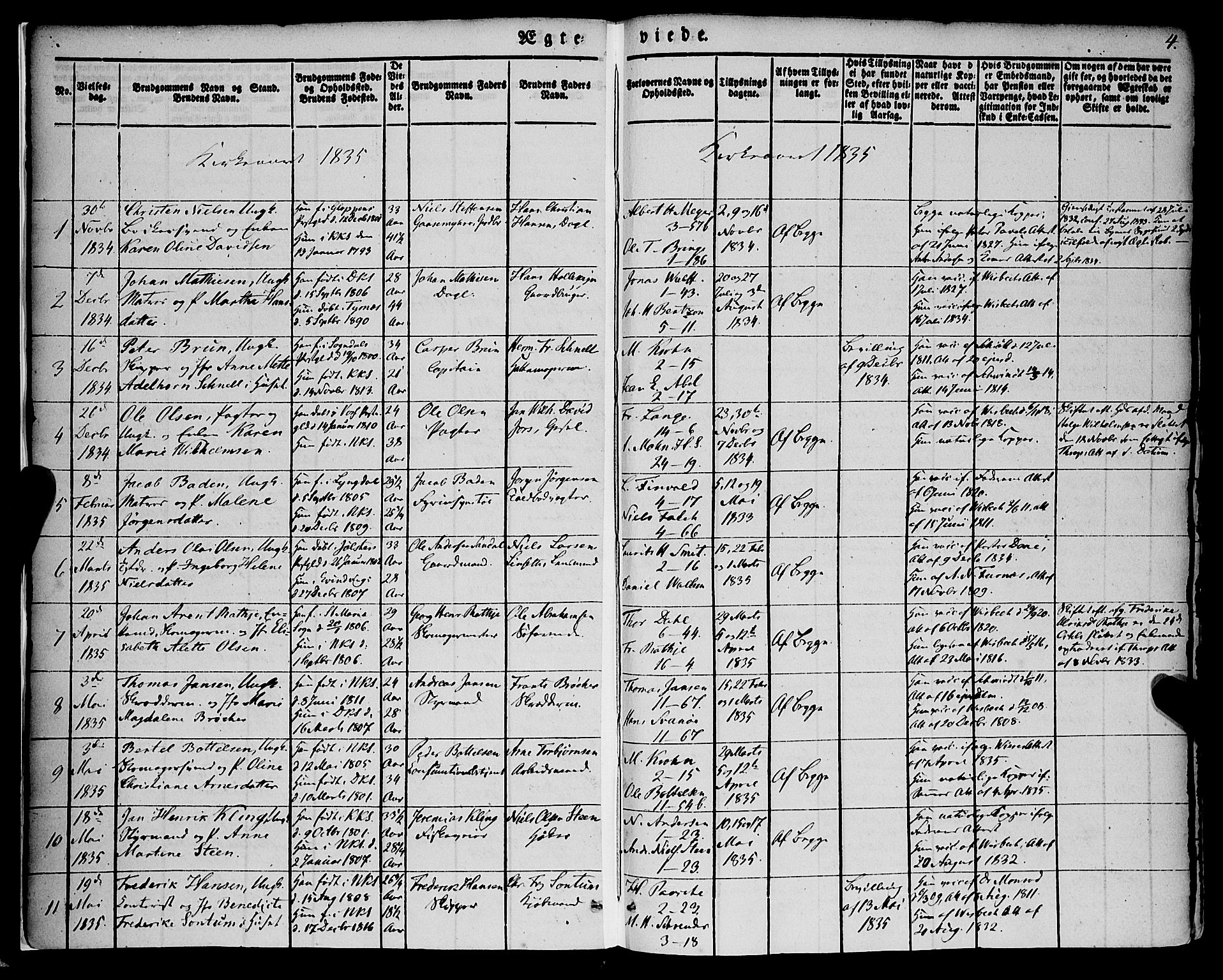 Nykirken Sokneprestembete, SAB/A-77101/H/Haa/L0031: Parish register (official) no. D 1, 1834-1861, p. 4