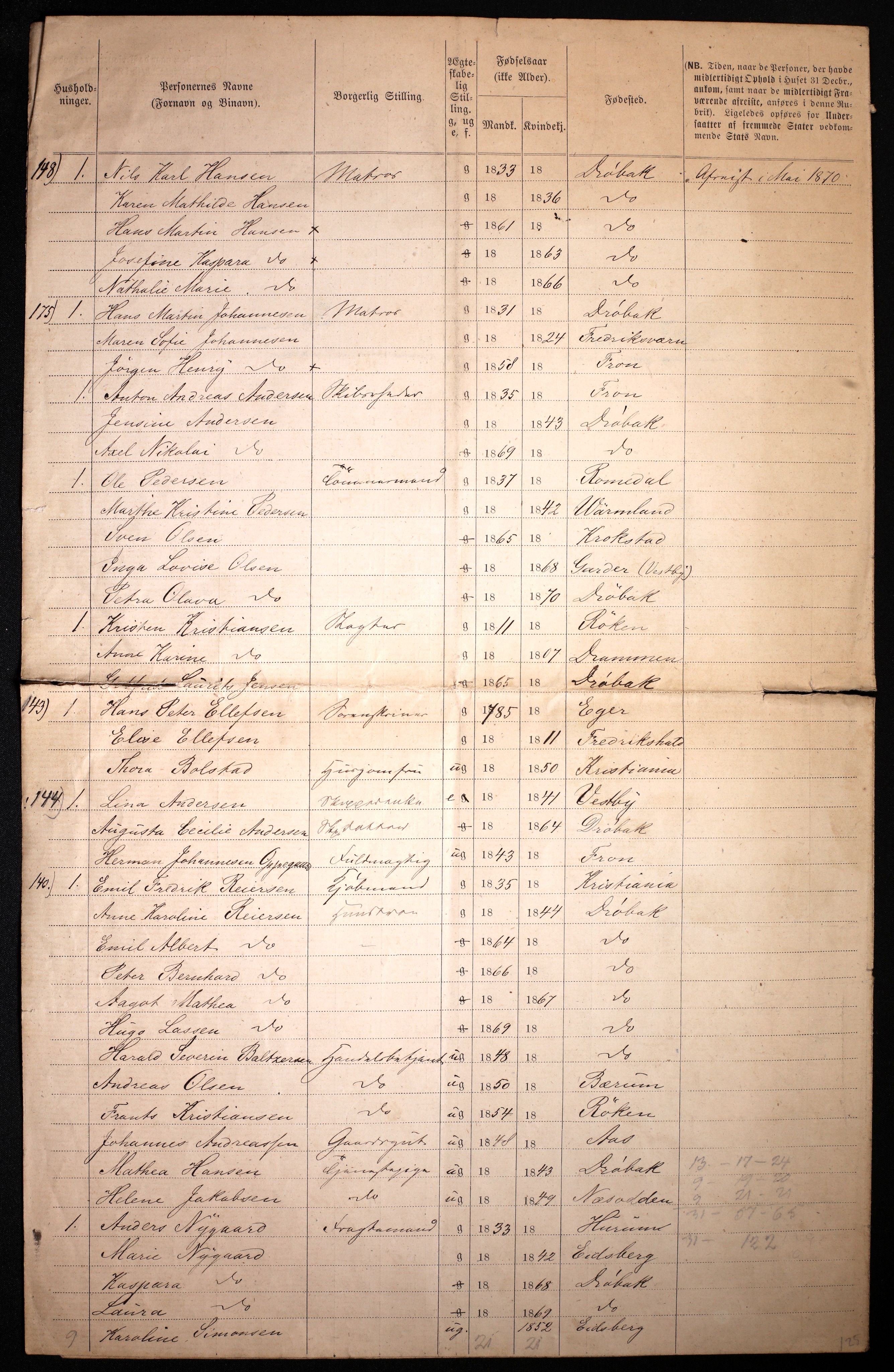 RA, 1870 census for 0203 Drøbak, 1870, p. 9