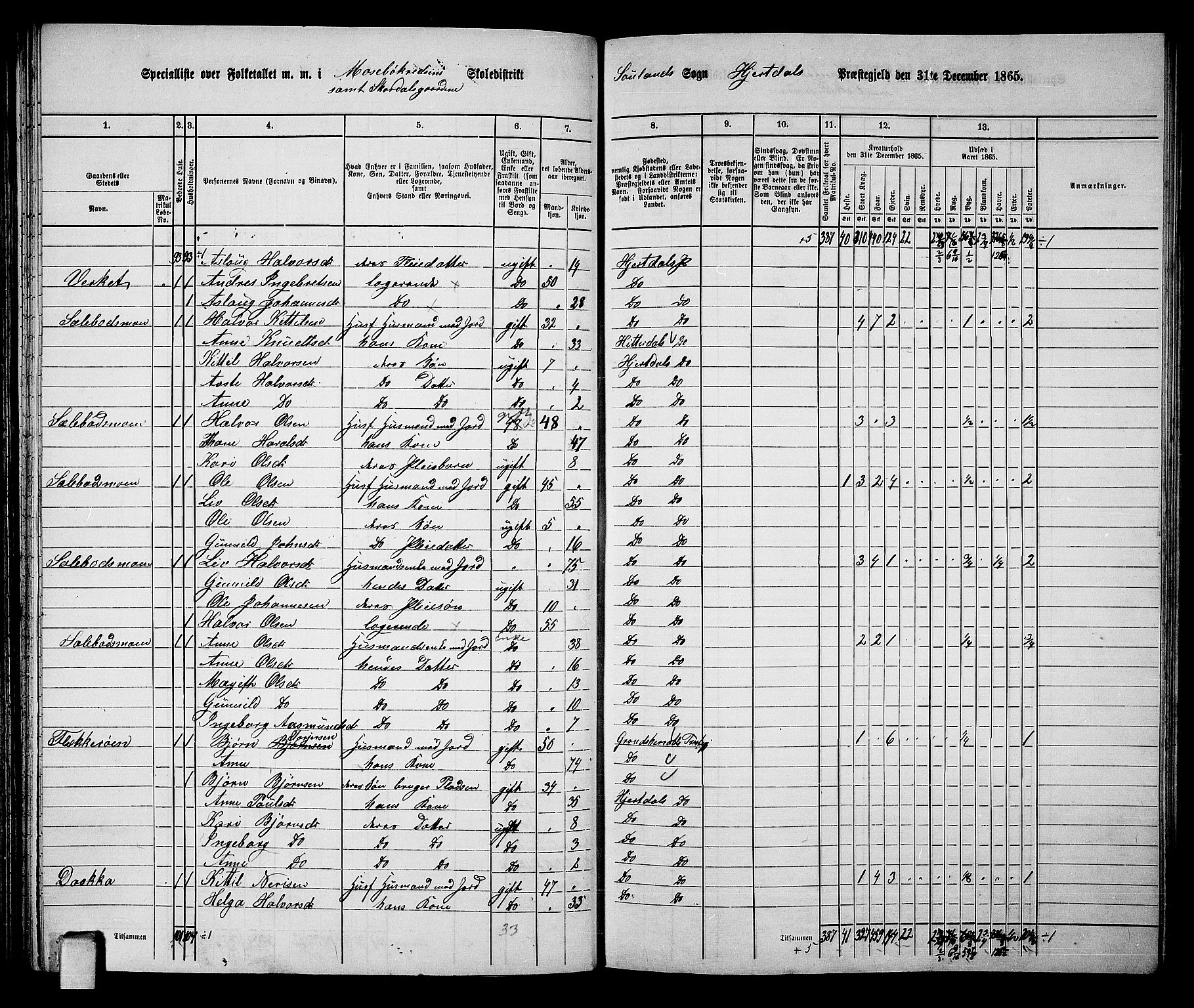 RA, 1865 census for Hjartdal, 1865, p. 78