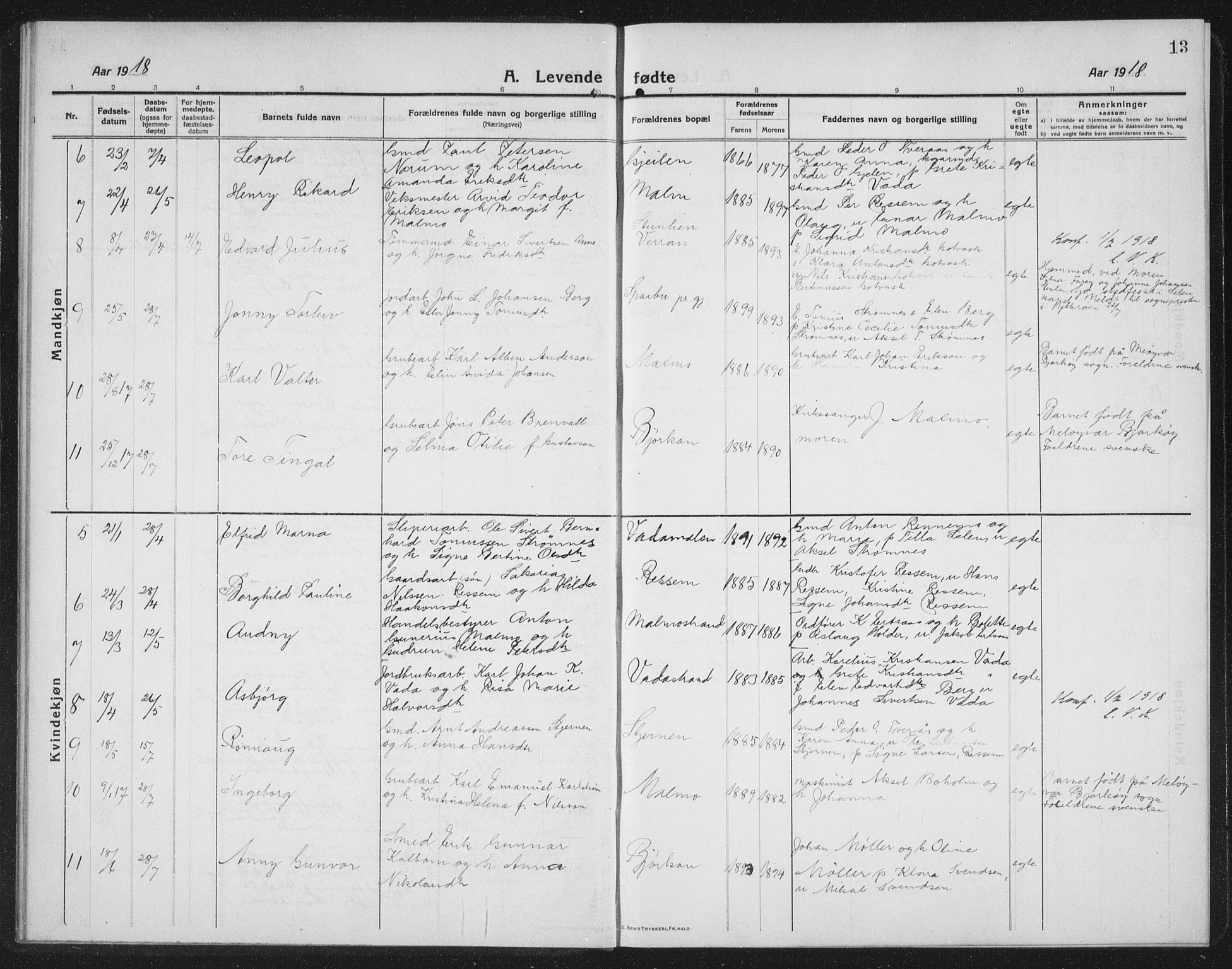 Ministerialprotokoller, klokkerbøker og fødselsregistre - Nord-Trøndelag, SAT/A-1458/745/L0434: Parish register (copy) no. 745C03, 1914-1937, p. 13