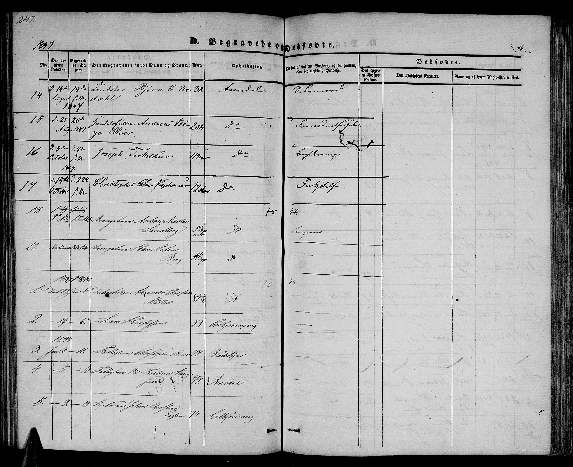 Arendal sokneprestkontor, Trefoldighet, SAK/1111-0040/F/Fb/L0002: Parish register (copy) no. B 2, 1838-1860, p. 247