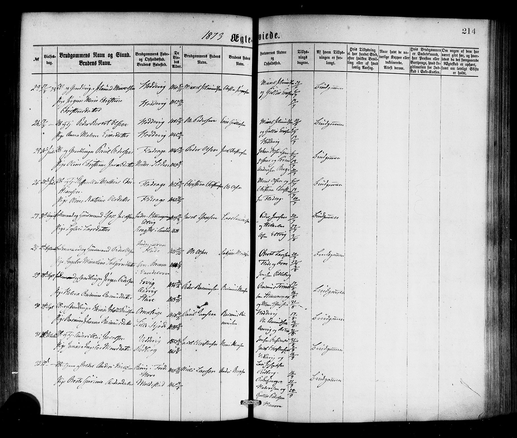 Selje sokneprestembete, SAB/A-99938/H/Ha/Haa/Haaa: Parish register (official) no. A 12, 1870-1880, p. 214
