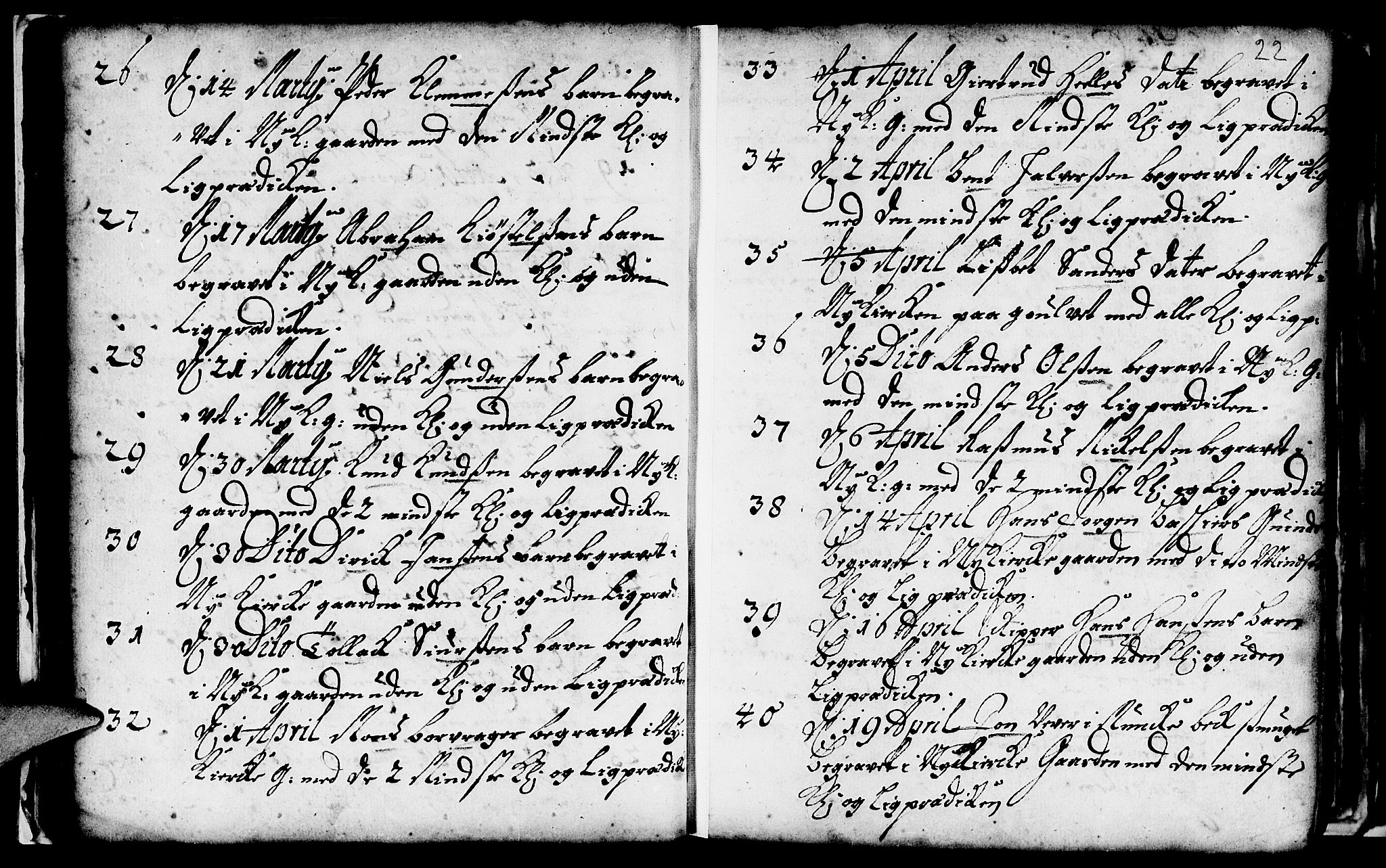 Nykirken Sokneprestembete, AV/SAB-A-77101/H/Haa/L0009: Parish register (official) no. A 9, 1689-1759, p. 22