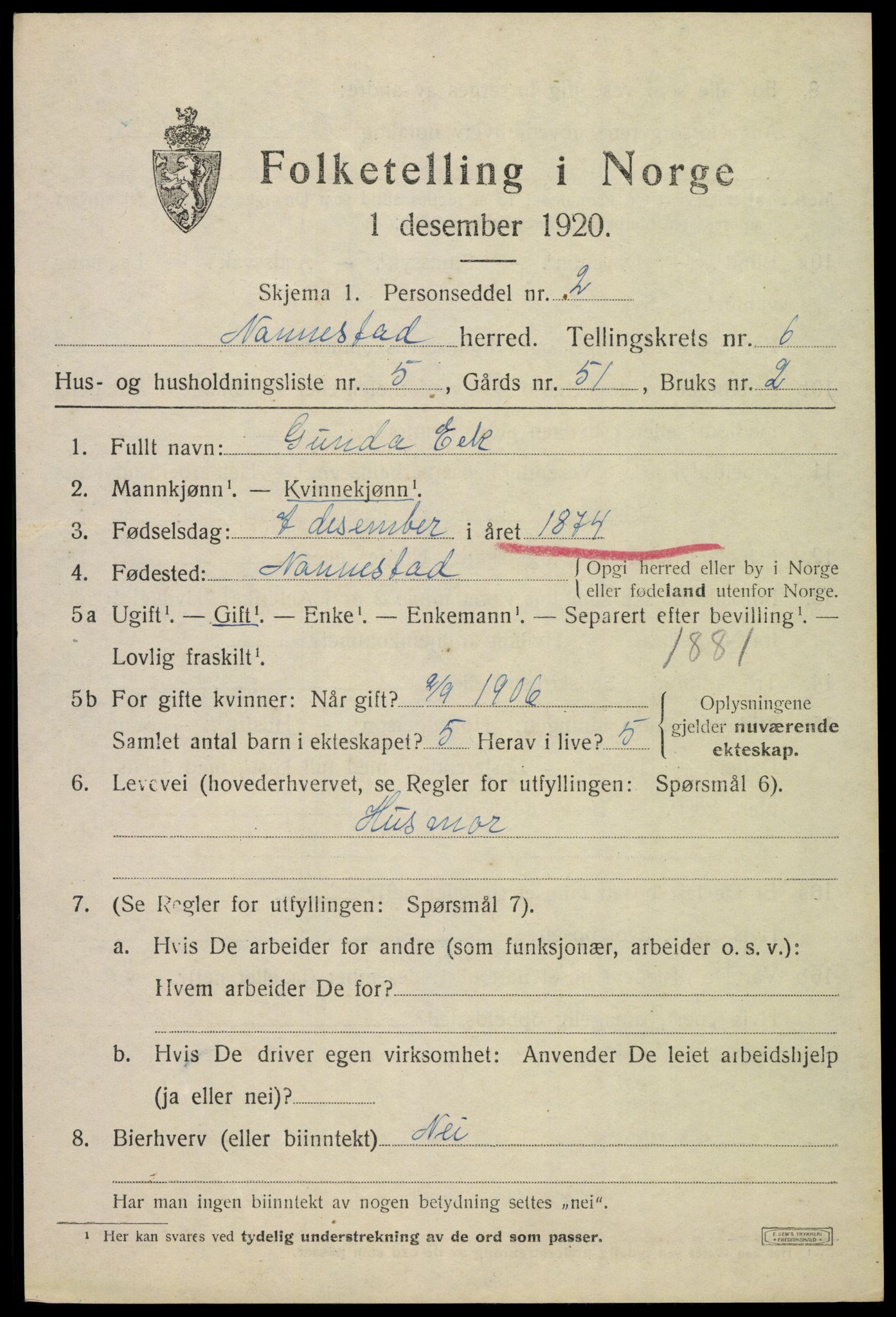 SAO, 1920 census for Nannestad, 1920, p. 7618