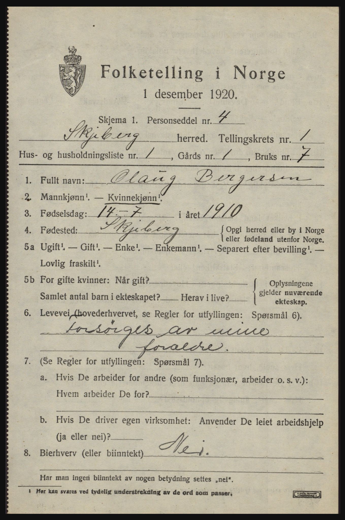 SAO, 1920 census for Skjeberg, 1920, p. 2367