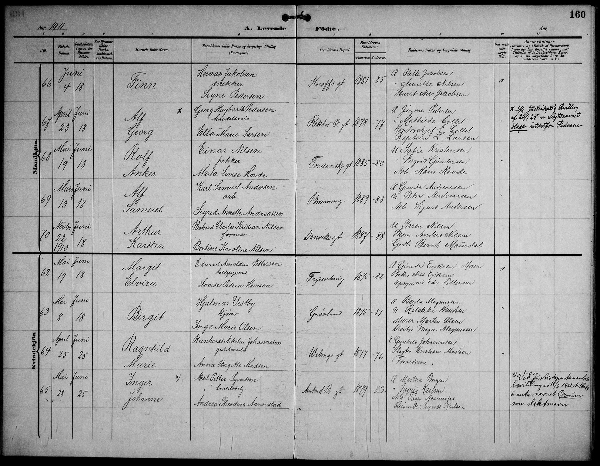 Strømsø kirkebøker, AV/SAKO-A-246/F/Fa/L0026: Parish register (official) no. I 26, 1905-1914, p. 160