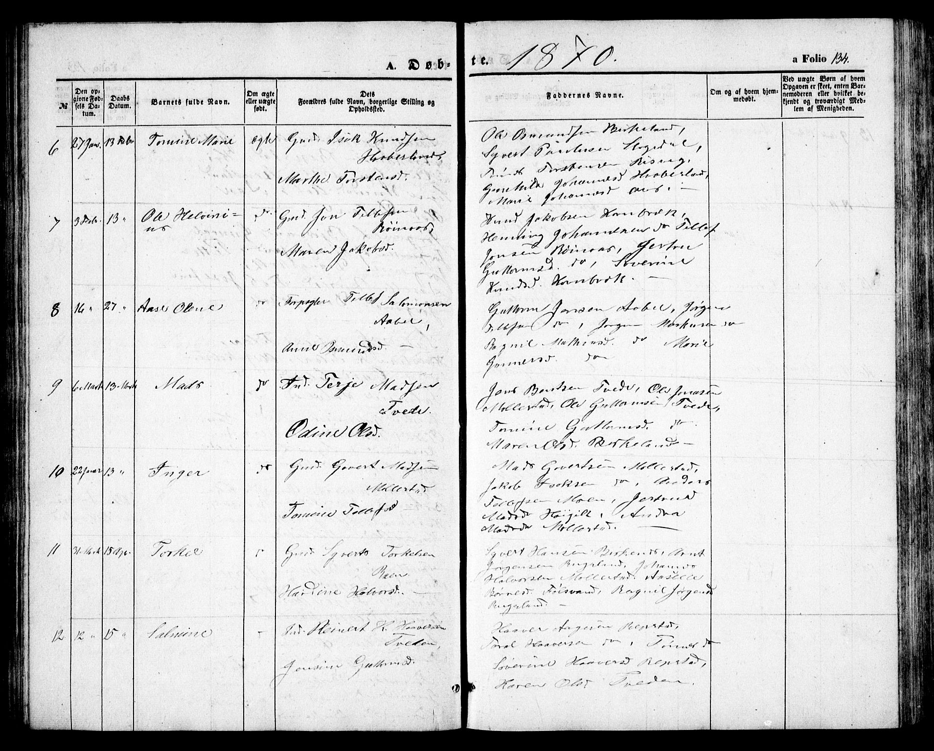 Birkenes sokneprestkontor, AV/SAK-1111-0004/F/Fb/L0002: Parish register (copy) no. B 2, 1849-1876, p. 134