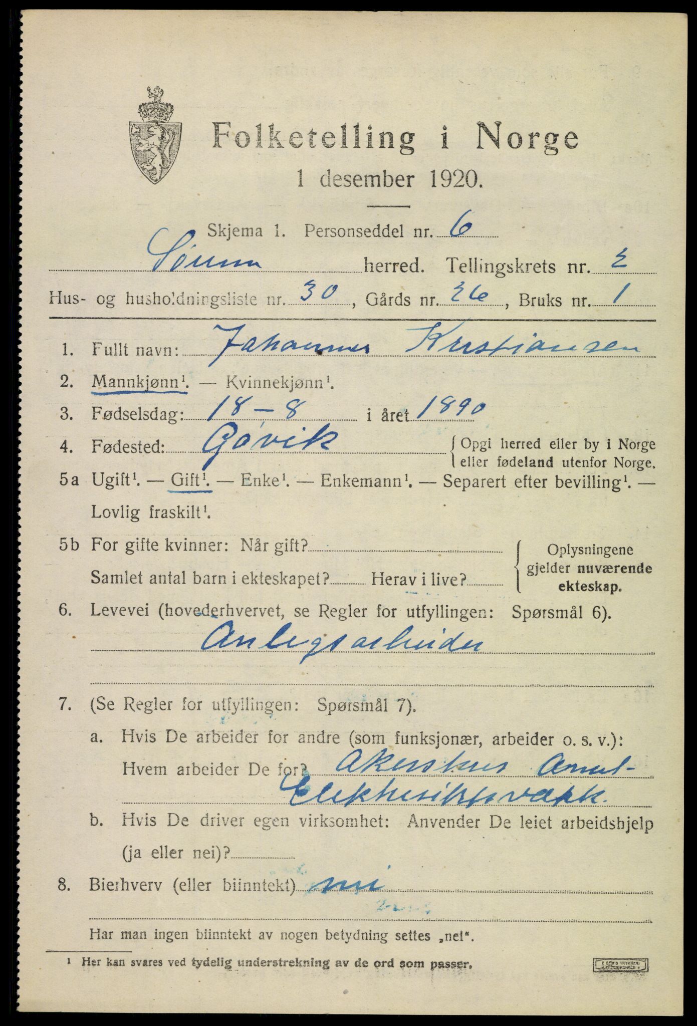 SAO, 1920 census for Sørum, 1920, p. 2099