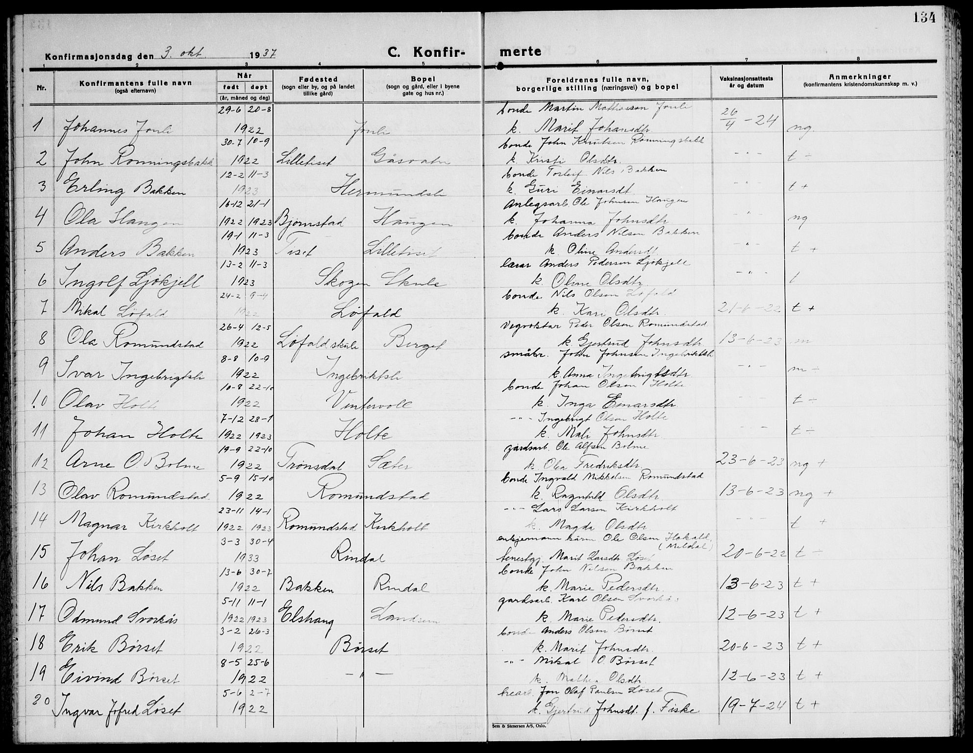 Ministerialprotokoller, klokkerbøker og fødselsregistre - Møre og Romsdal, SAT/A-1454/598/L1080: Parish register (copy) no. 598C05, 1927-1944, p. 134