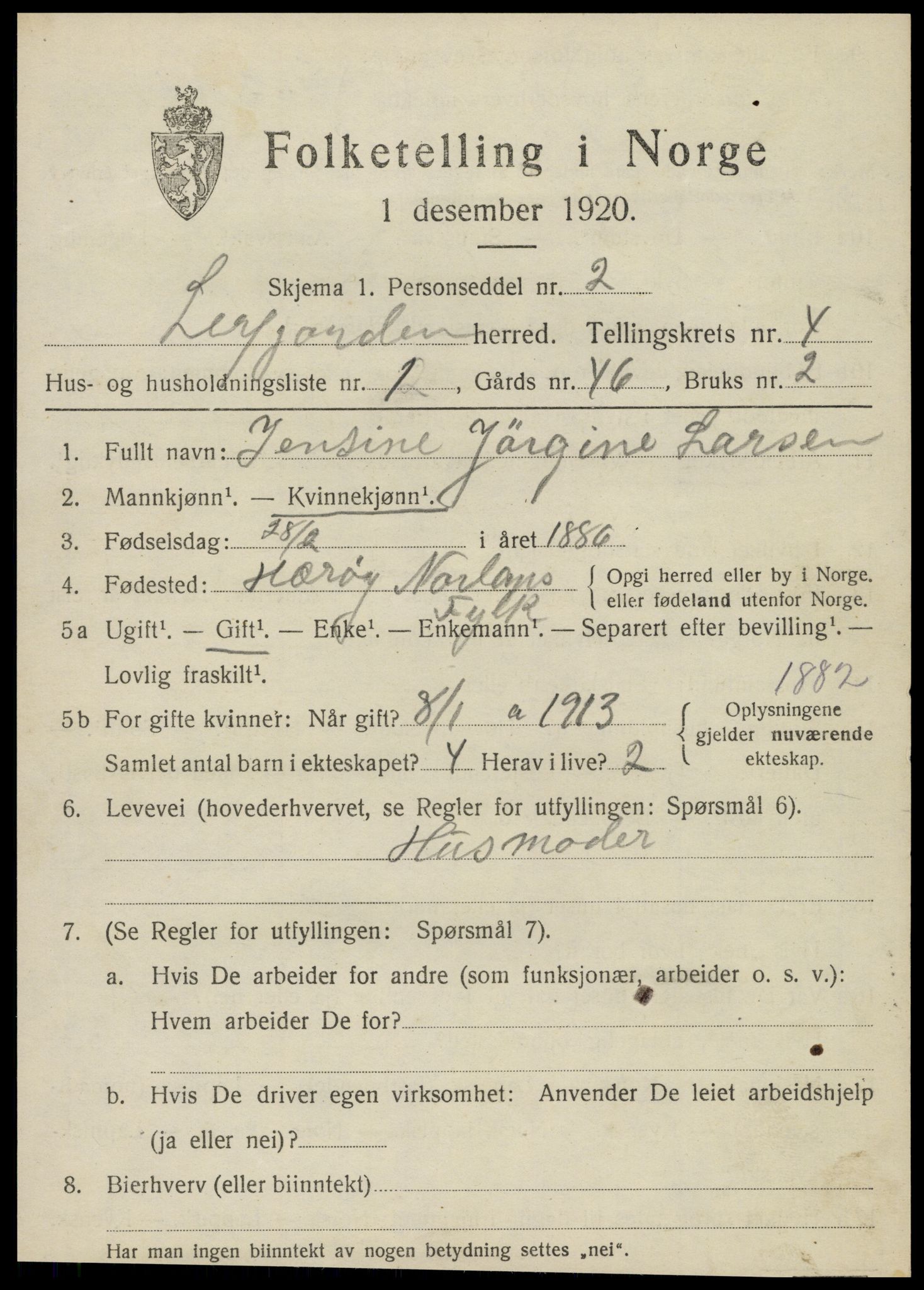 SAT, 1920 census for Leirfjord, 1920, p. 2505