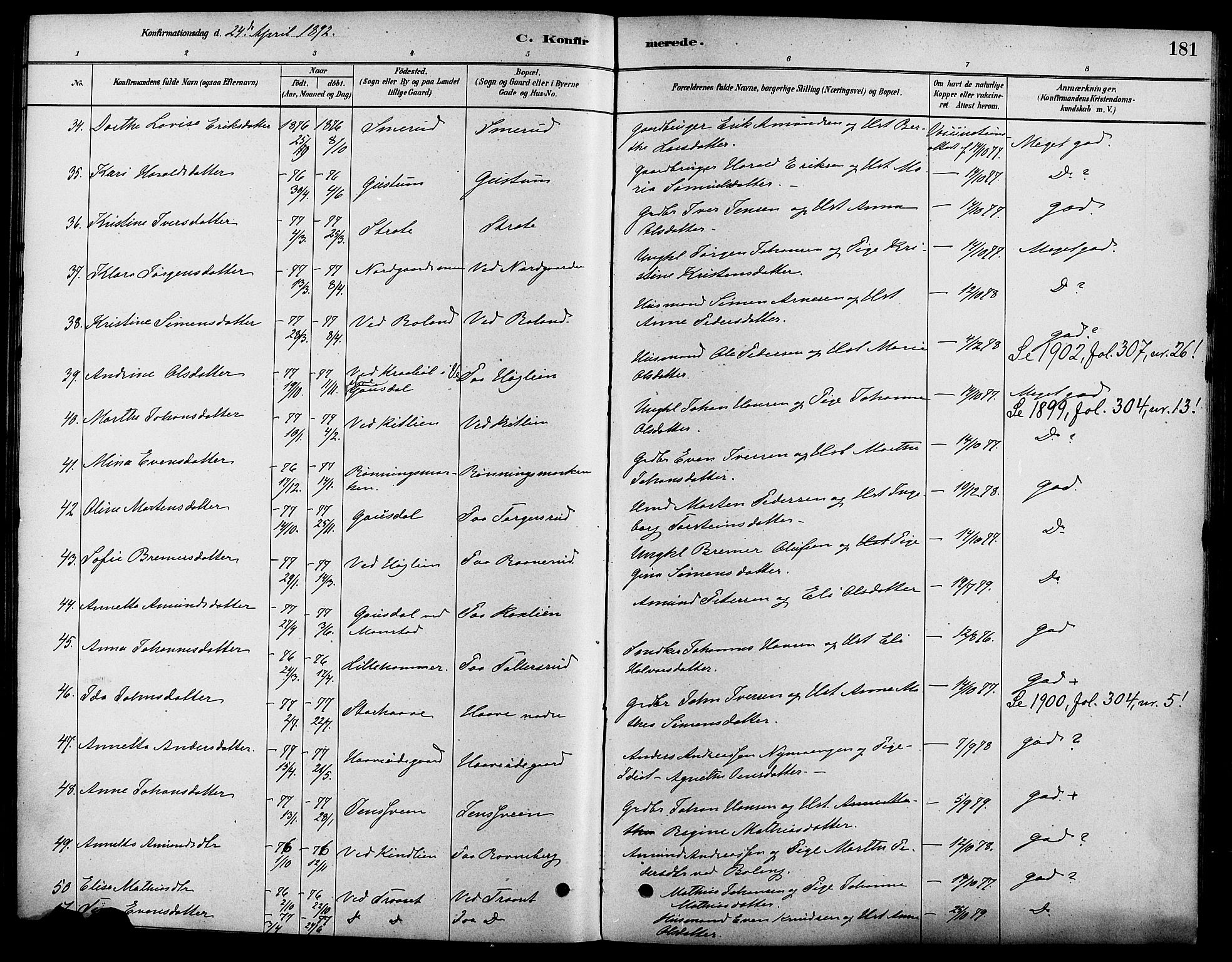 Fåberg prestekontor, SAH/PREST-086/H/Ha/Haa/L0008: Parish register (official) no. 8, 1879-1898, p. 181