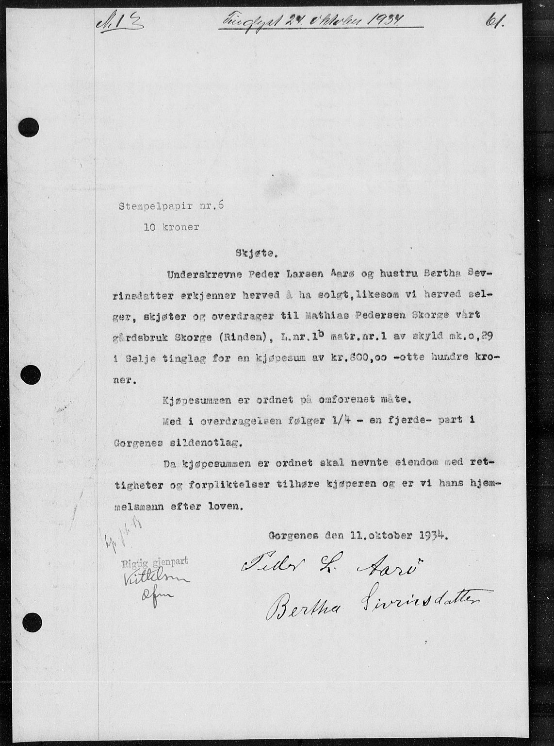 Nordfjord sorenskriveri, AV/SAB-A-2801/02/02b/02ba/L0079: Mortgage book no. II.B.a.79, 1934-1935, Deed date: 24.10.1934