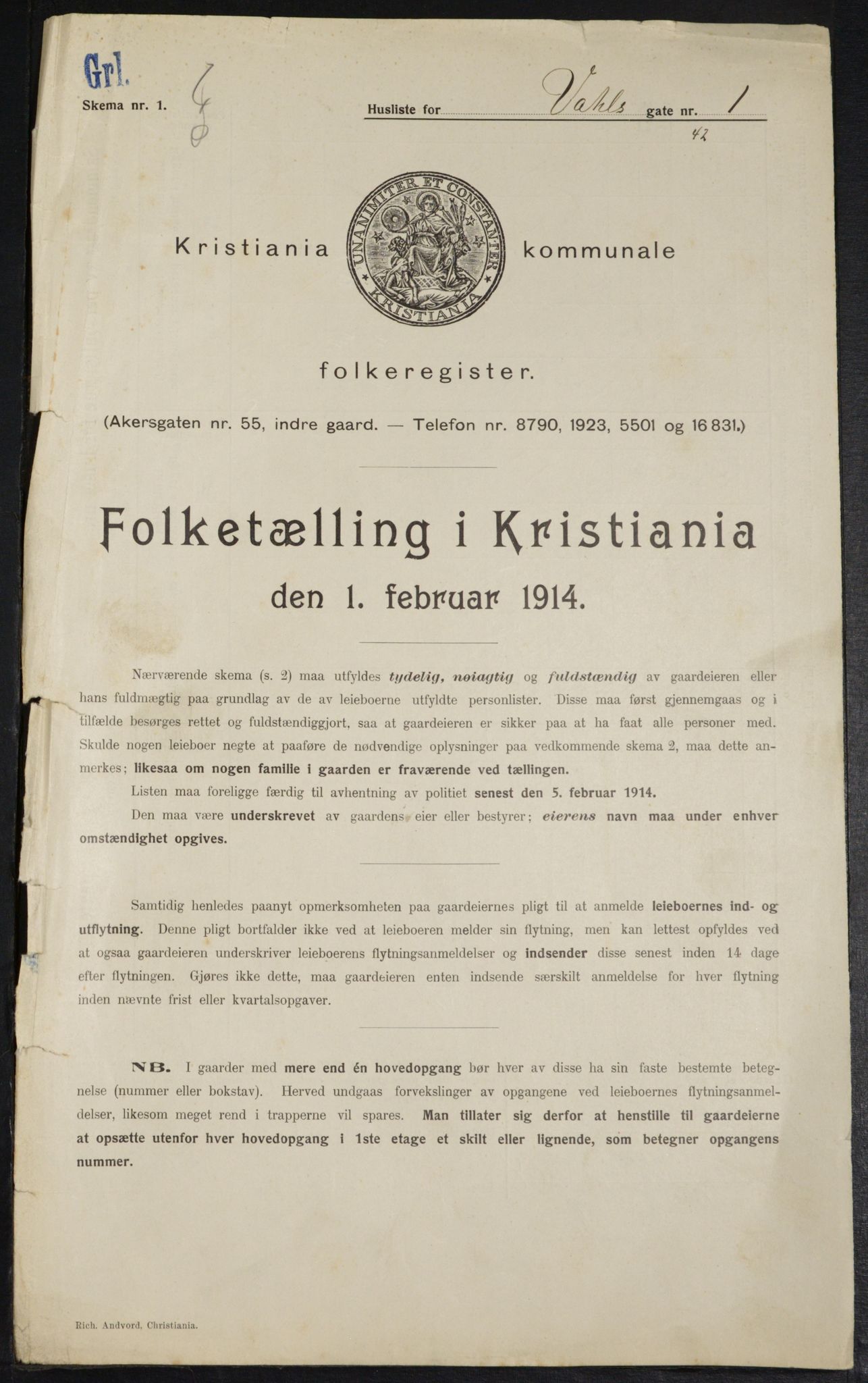 OBA, Municipal Census 1914 for Kristiania, 1914, p. 122405