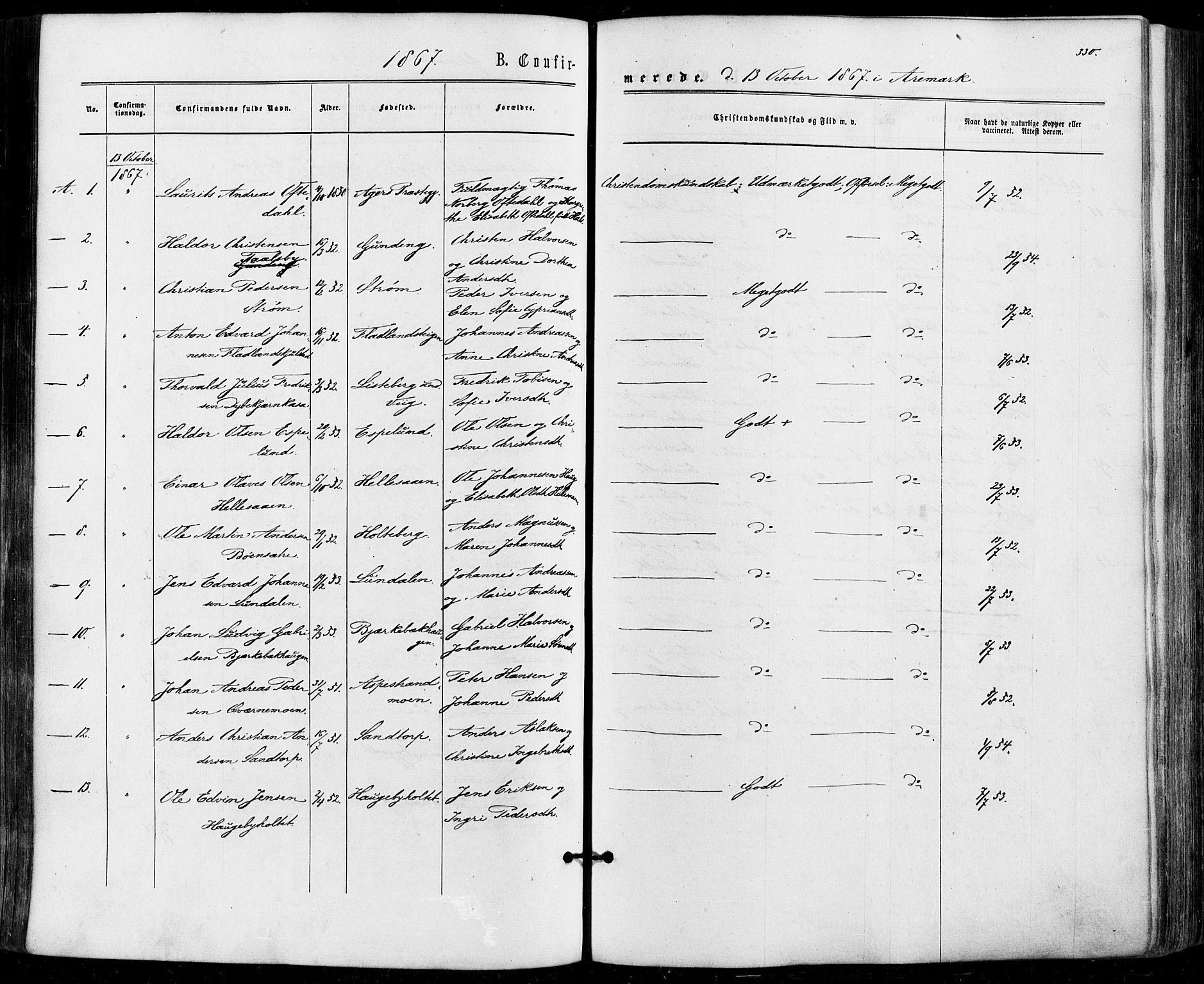 Aremark prestekontor Kirkebøker, AV/SAO-A-10899/F/Fc/L0004: Parish register (official) no. III 4, 1866-1877, p. 329-330