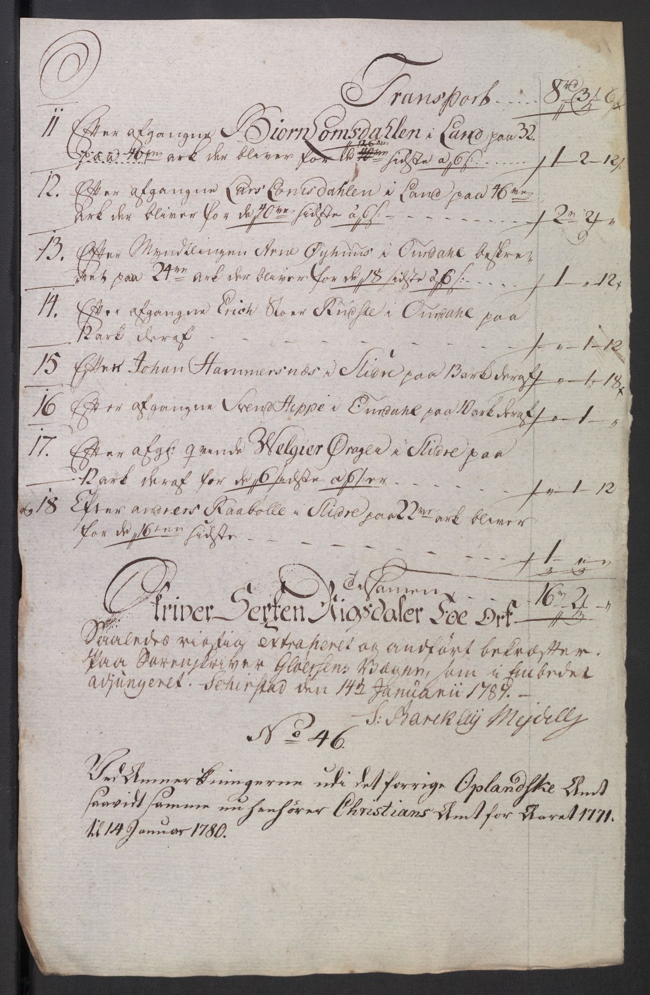 Rentekammeret inntil 1814, Reviderte regnskaper, Mindre regnskaper, AV/RA-EA-4068/Rb/L0014: Opplands amt, 1771-1779, p. 848