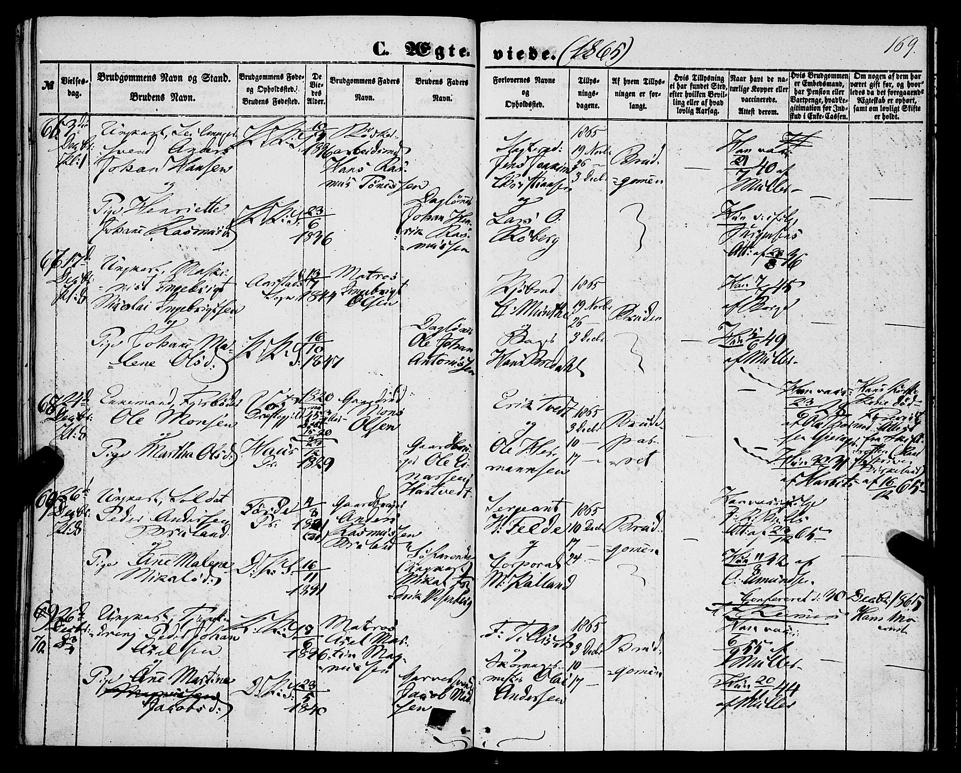 Korskirken sokneprestembete, SAB/A-76101/H/Haa/L0035: Parish register (official) no. D 2, 1852-1867, p. 169