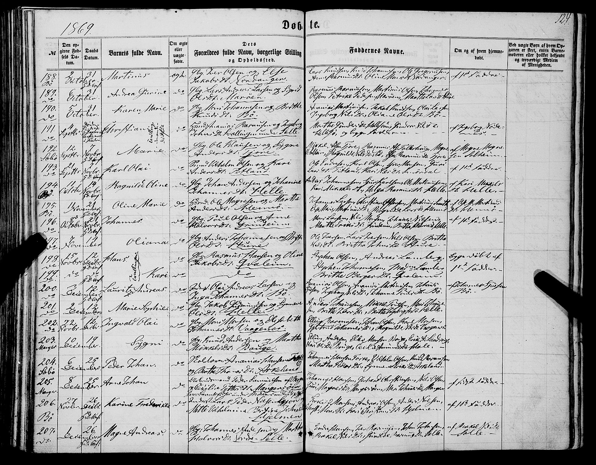 Manger sokneprestembete, AV/SAB-A-76801/H/Haa: Parish register (official) no. A 7, 1860-1870, p. 124