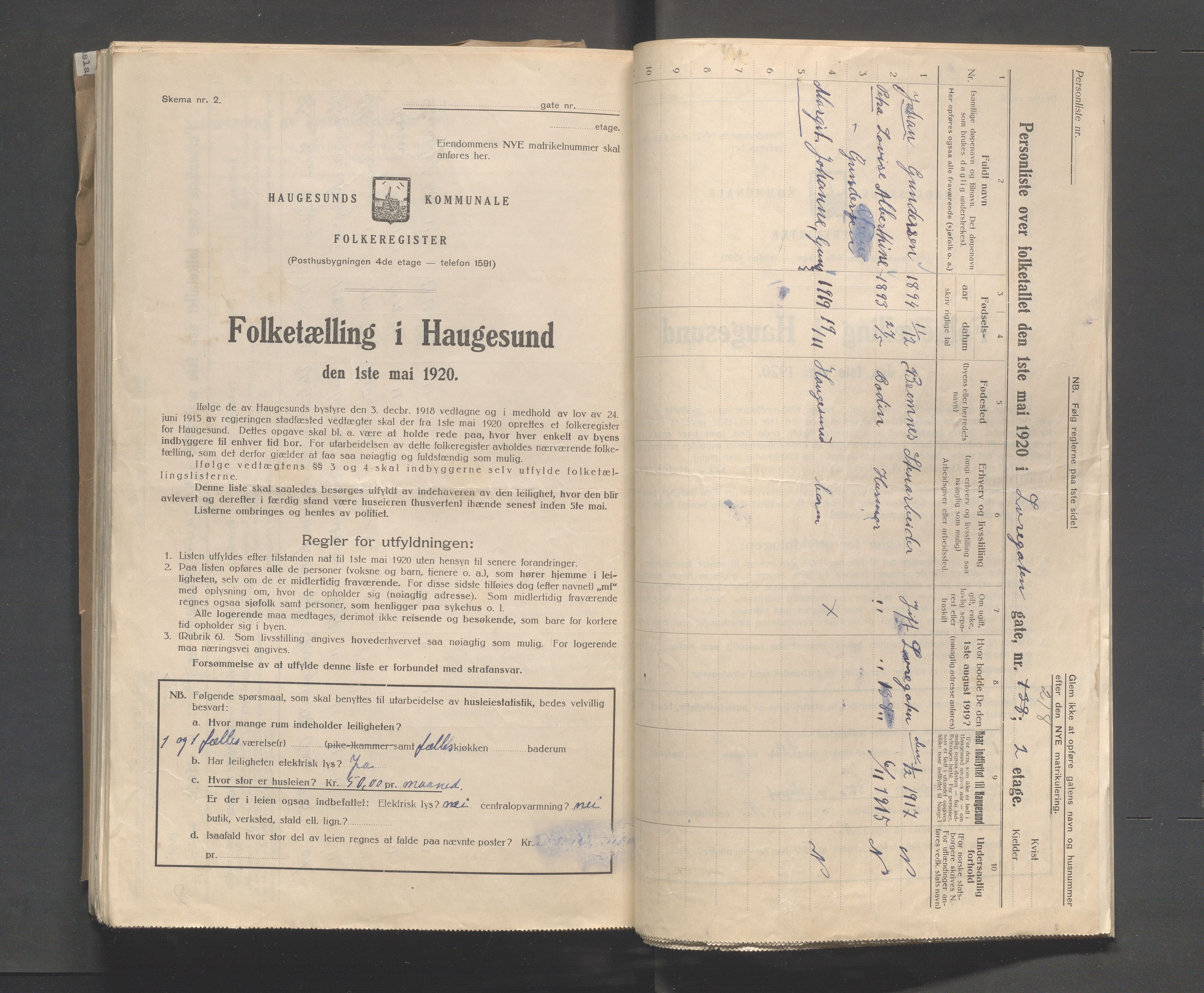 IKAR, Local census 1.5.1920 for Haugesund, 1920, p. 5594