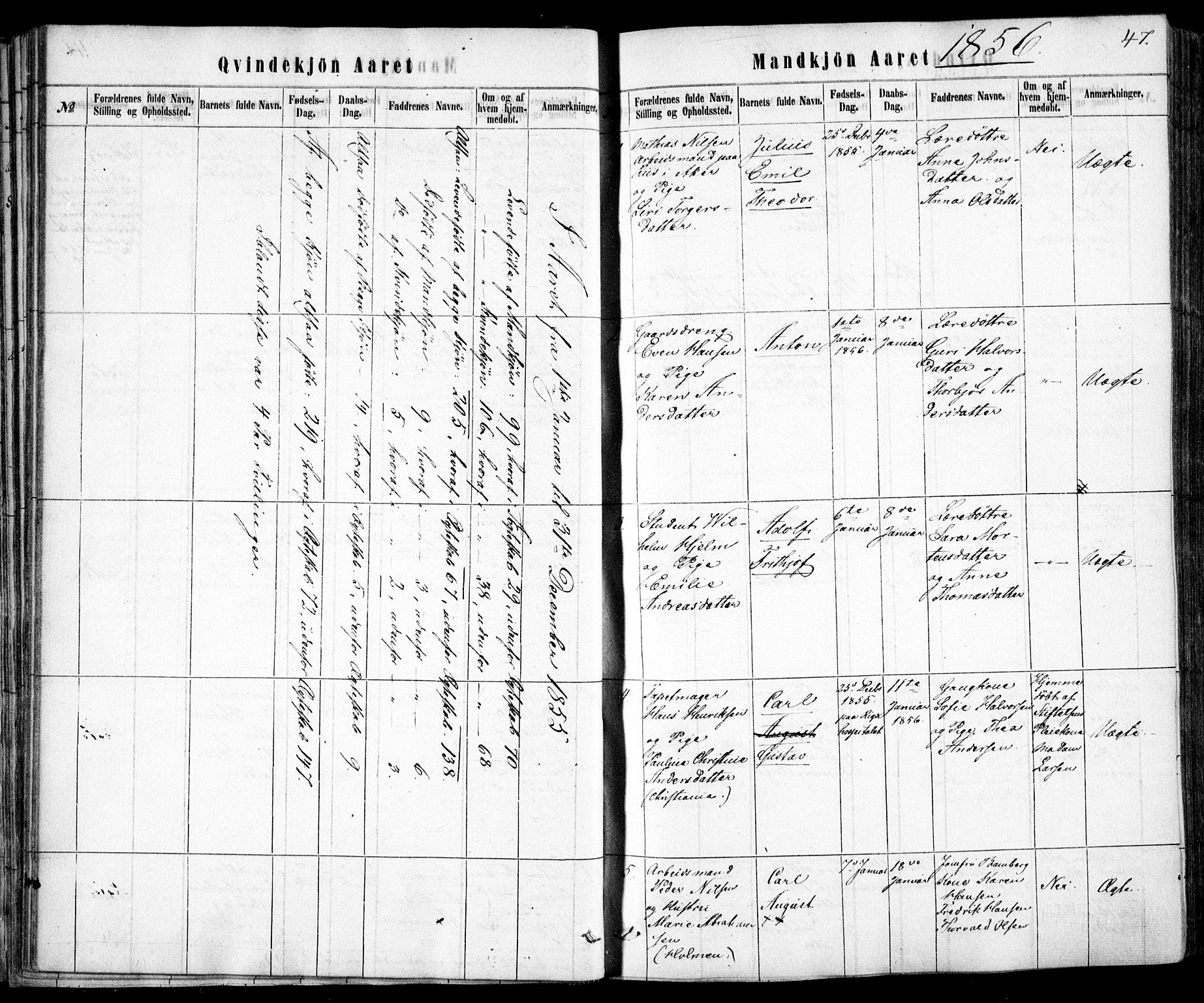 Rikshospitalet prestekontor Kirkebøker, AV/SAO-A-10309b/F/L0004: Parish register (official) no. 4, 1853-1870, p. 47