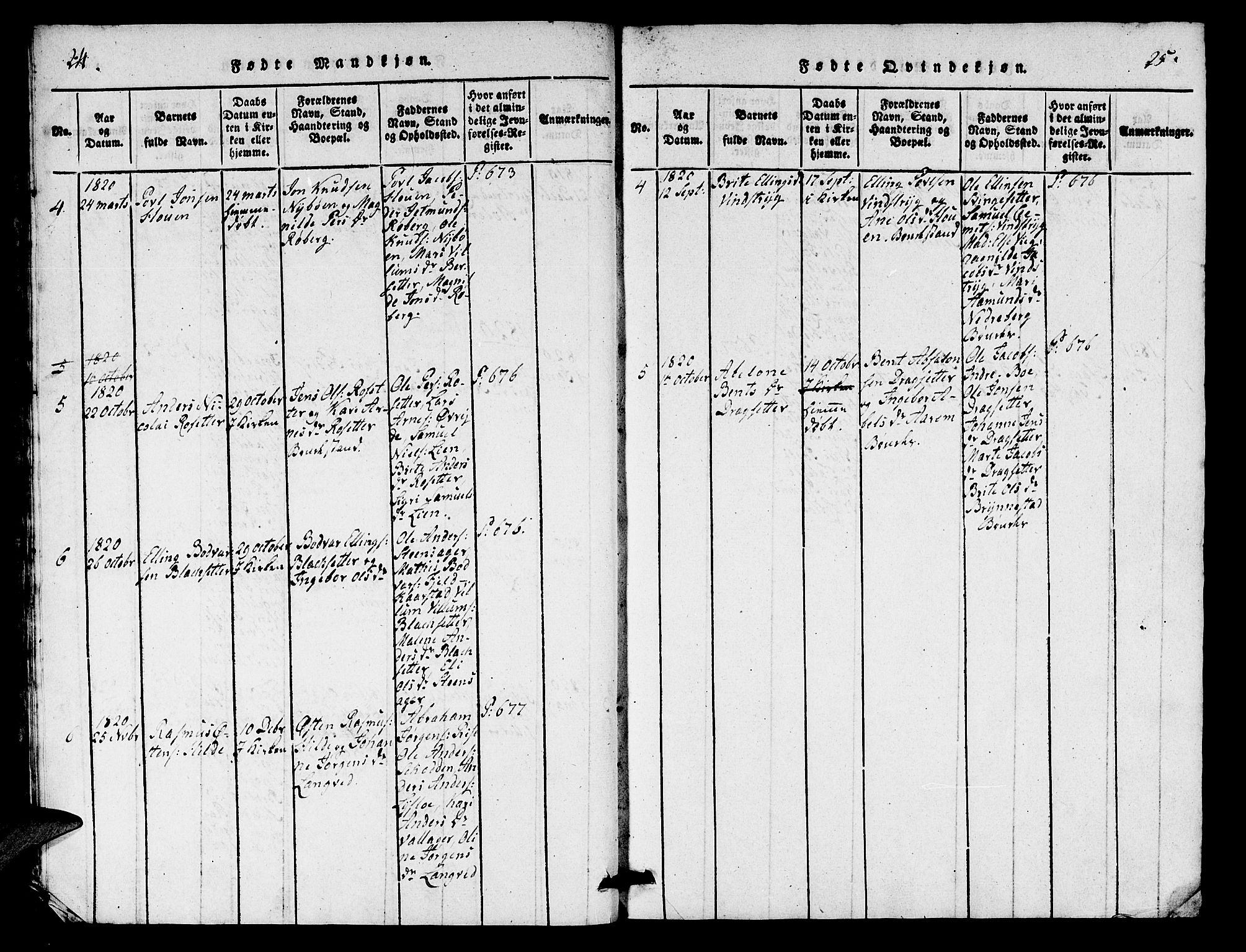 Innvik sokneprestembete, AV/SAB-A-80501: Parish register (copy) no. A 1, 1816-1820, p. 24-25