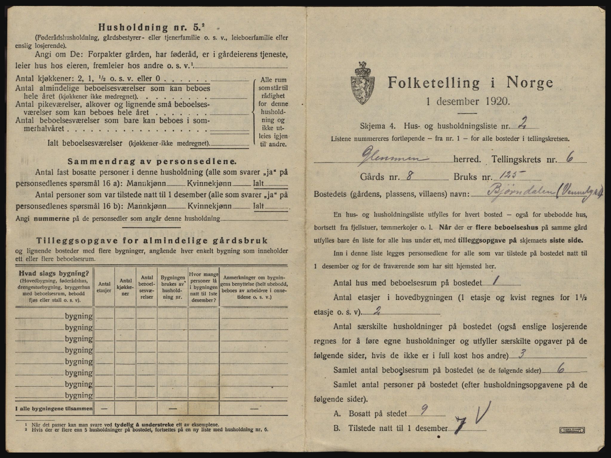 SAO, 1920 census for Glemmen, 1920, p. 2159