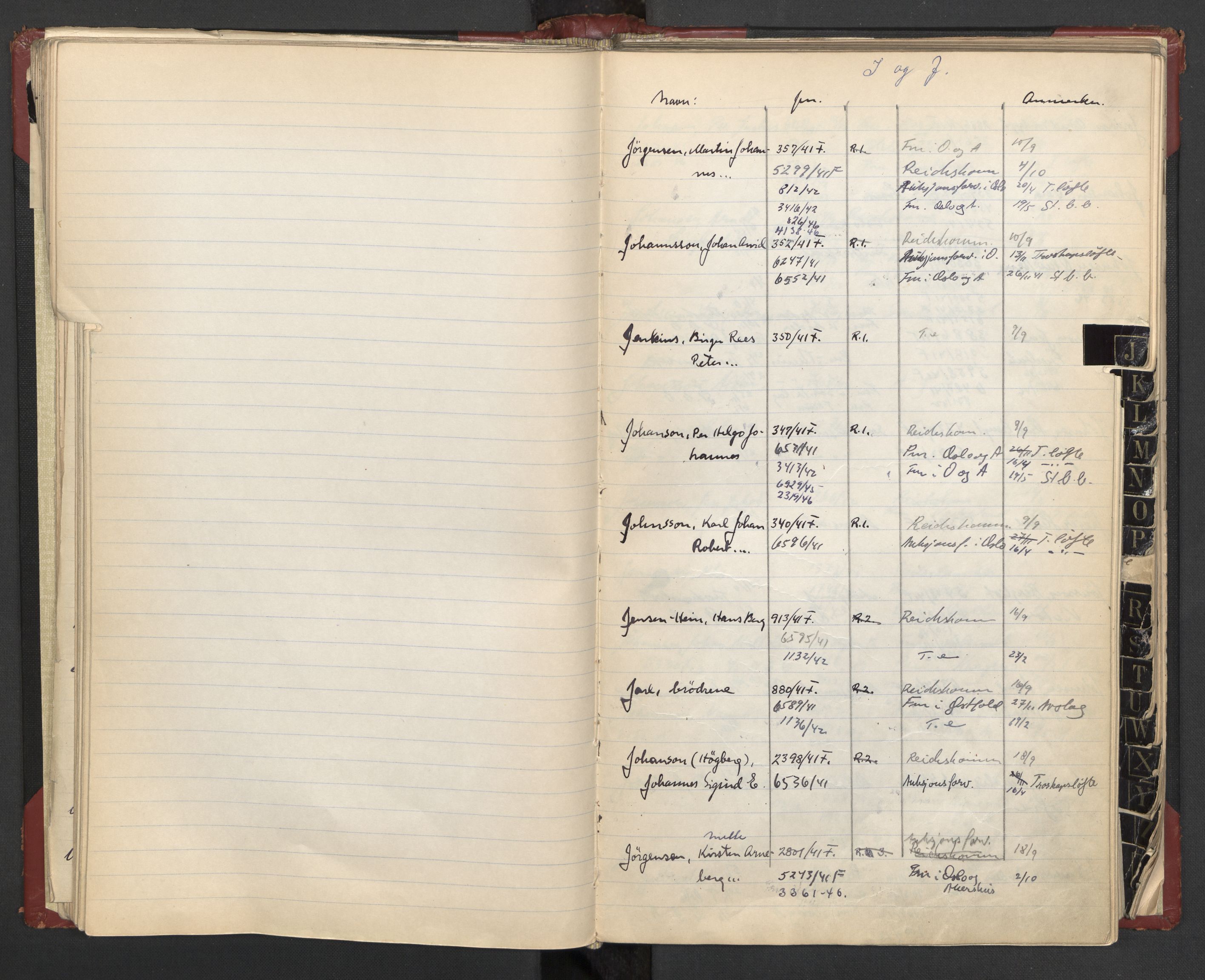 Justisdepartementet, 3. politikontor P3, AV/RA-S-1051/C/Cc/L0002: Journalregister over statsborgersaker, 1940-1946, p. 44