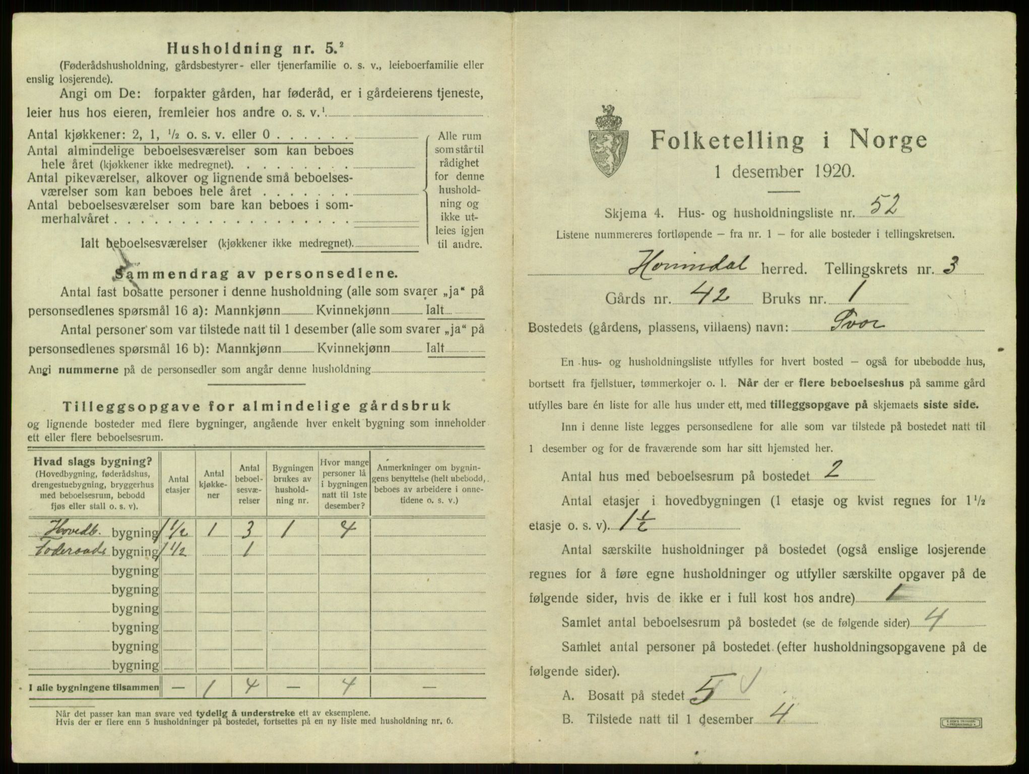 SAB, 1920 census for Hornindal, 1920, p. 205