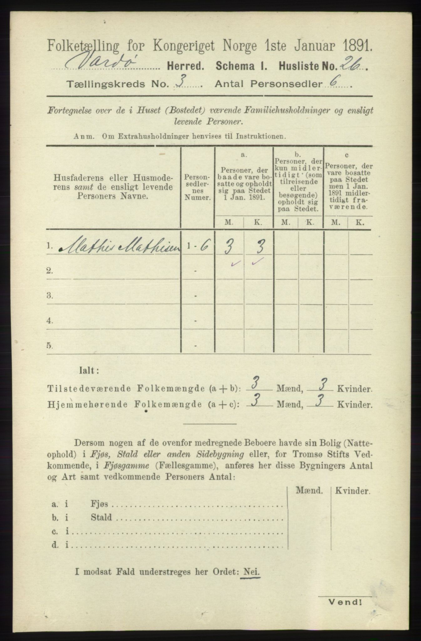 RA, 1891 census for 2028 Vardø, 1891, p. 806