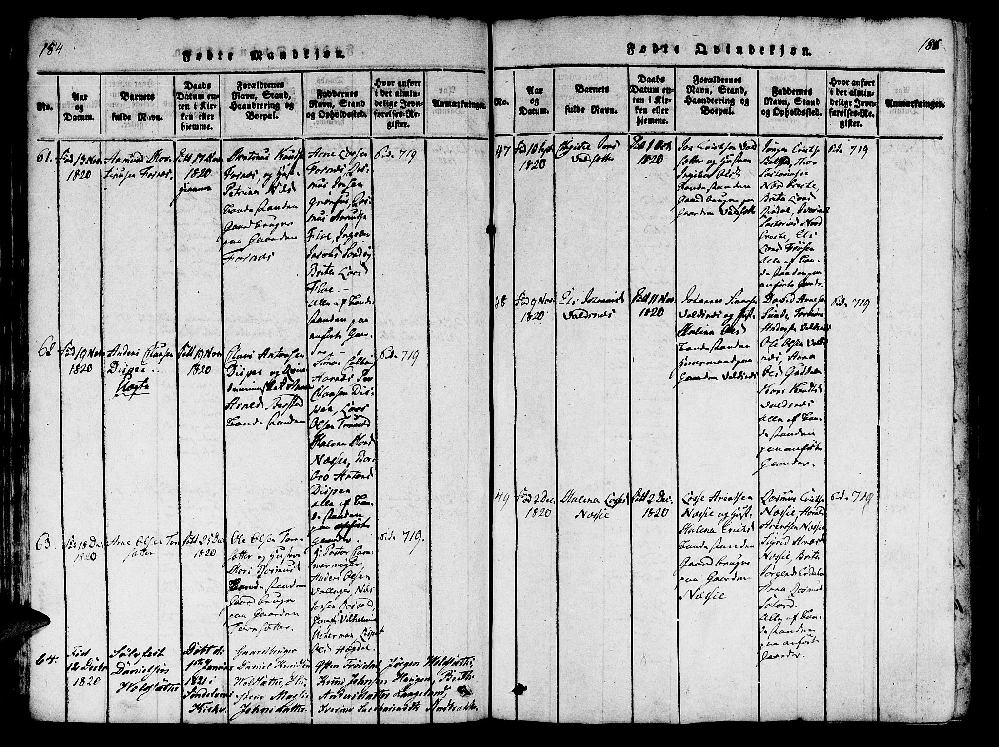 Innvik sokneprestembete, AV/SAB-A-80501: Parish register (official) no. A 2, 1816-1821, p. 184-185