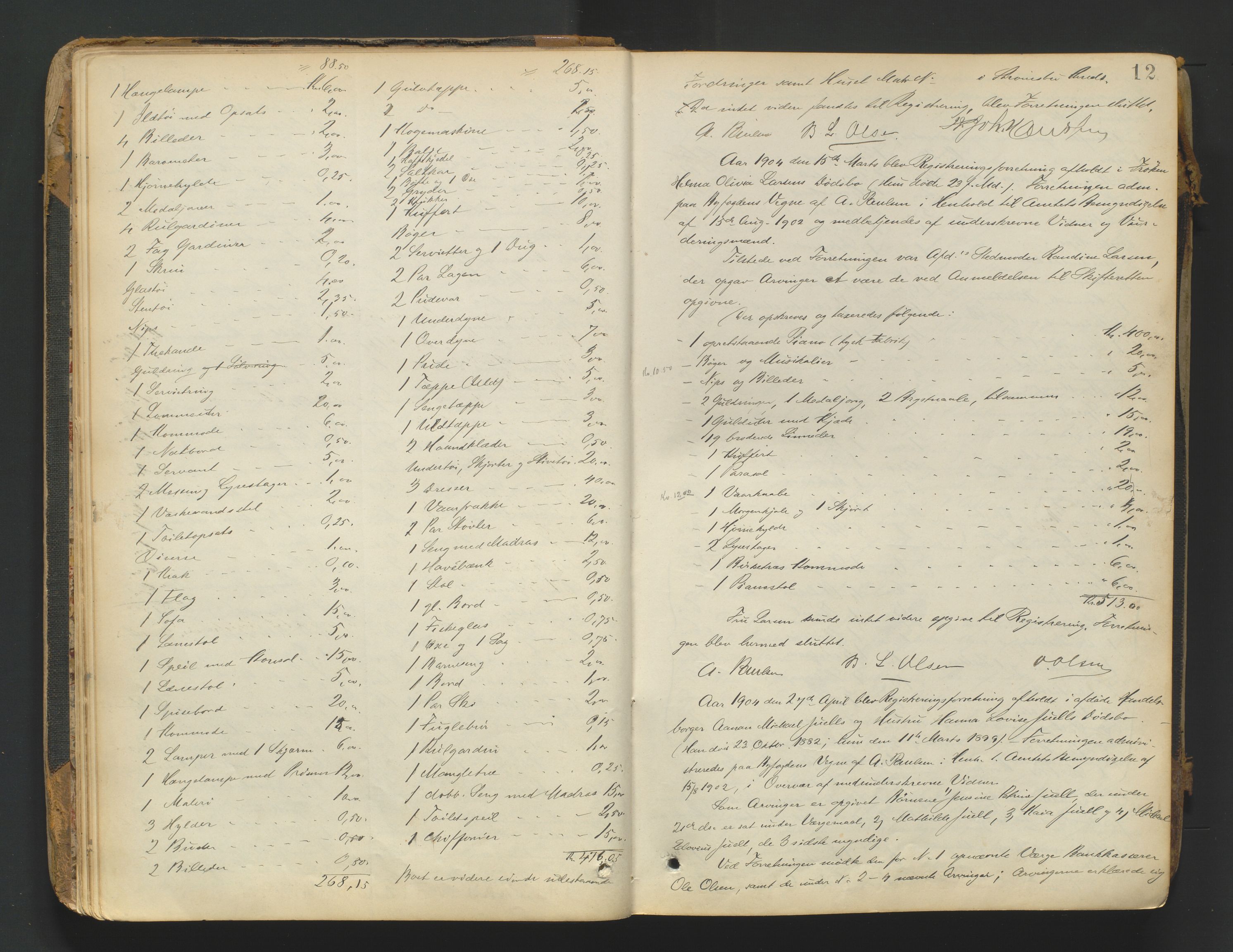 Arendal byfogd, AV/SAK-1222-0001/H/Hc/L0037: Skifteregistreringsprotokoll nr. 35, 1903-1926, p. 11b-12a
