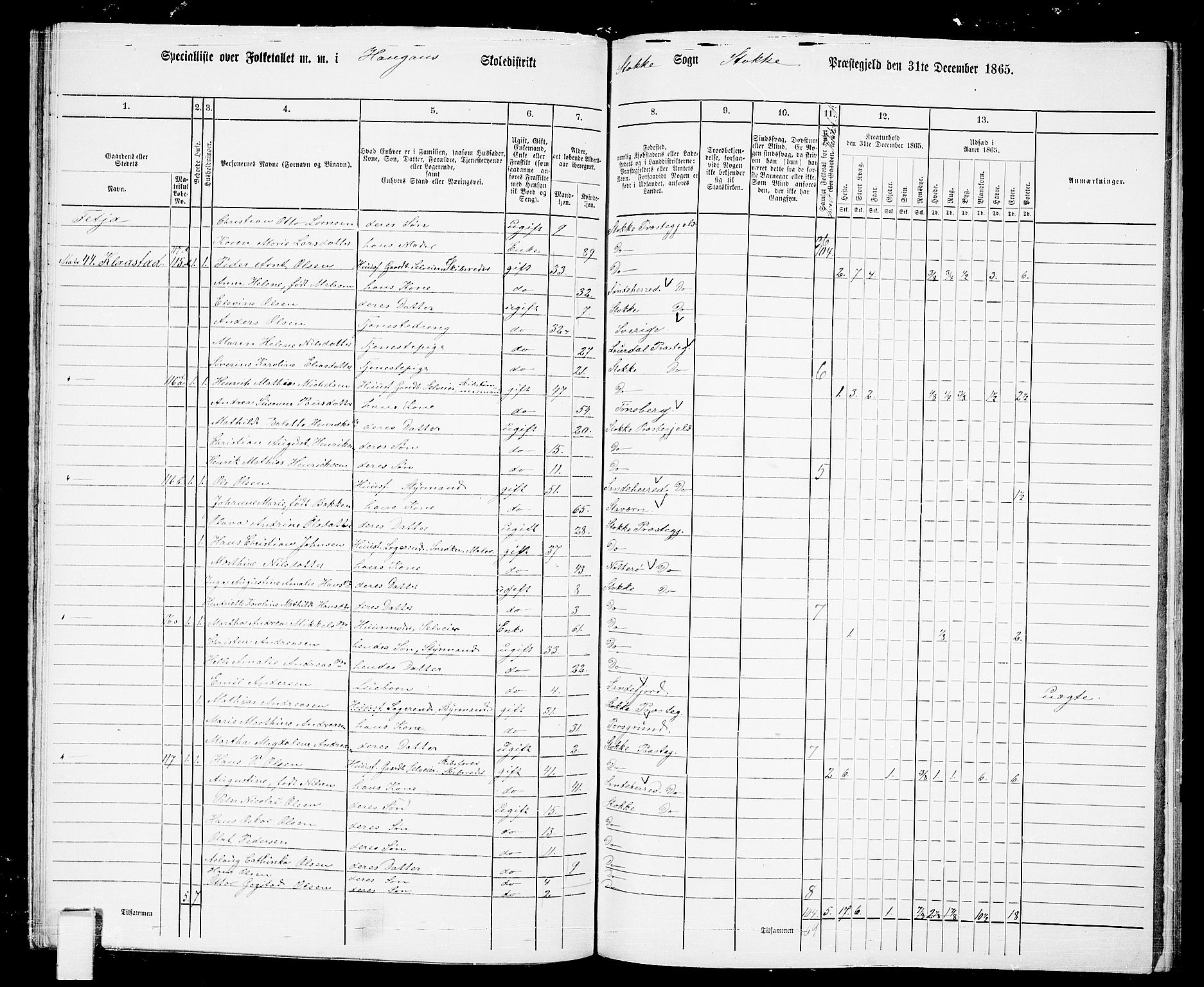 RA, 1865 census for Stokke, 1865, p. 90