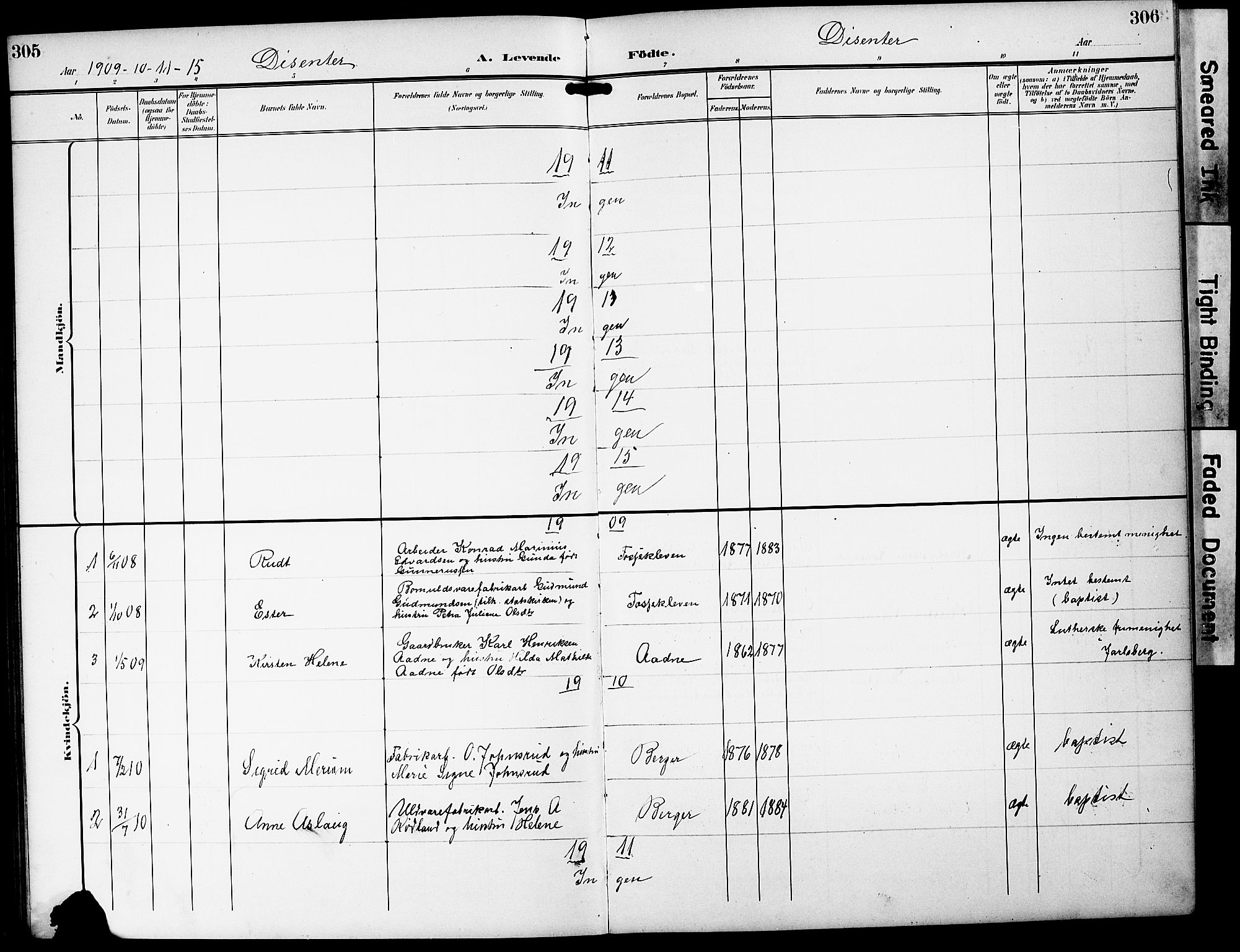 Strømm kirkebøker, AV/SAKO-A-322/G/Ga/L0004: Parish register (copy) no. I 4, 1897-1927, p. 305-306