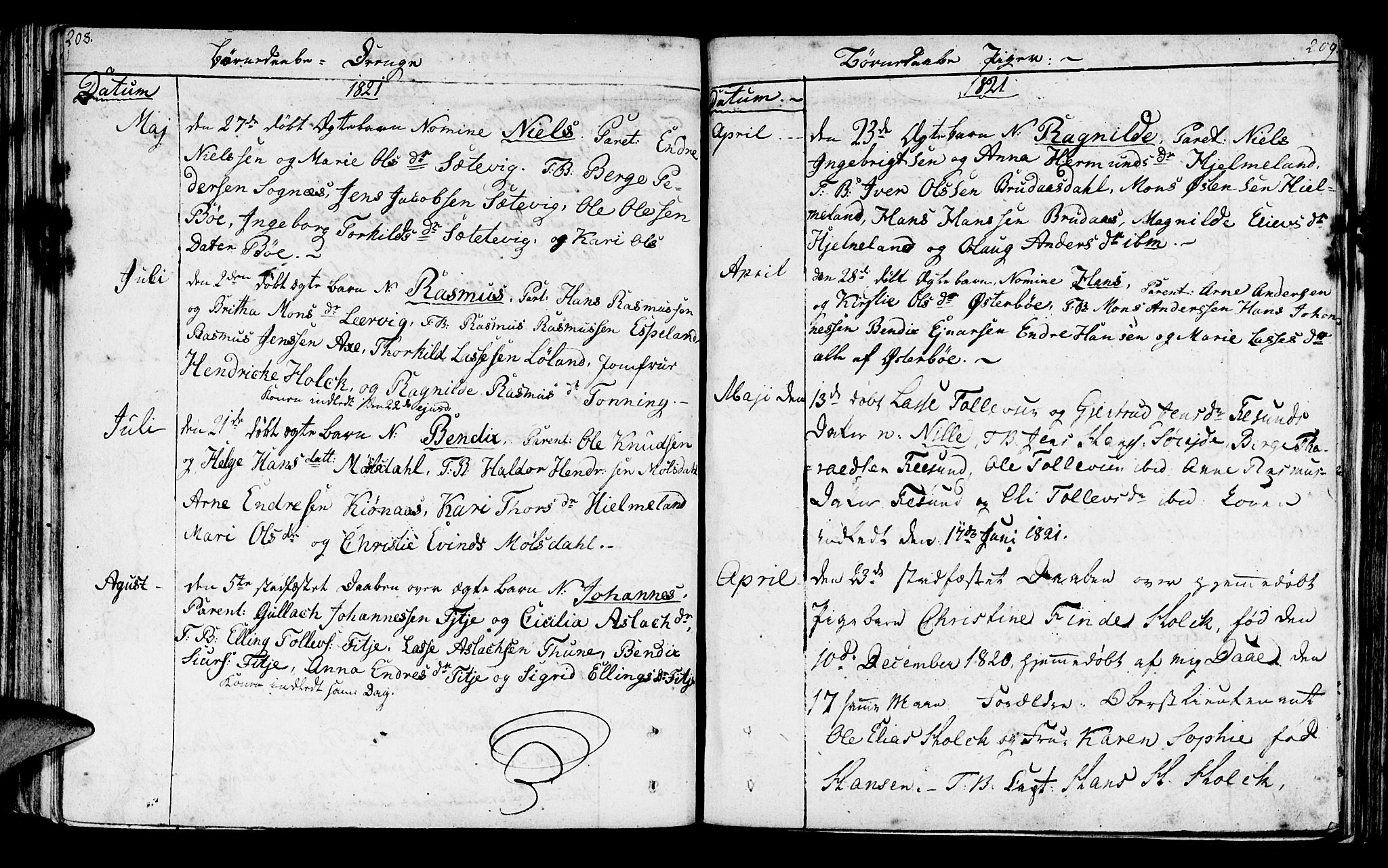 Lavik sokneprestembete, SAB/A-80901: Parish register (official) no. A 1, 1809-1822, p. 208-209