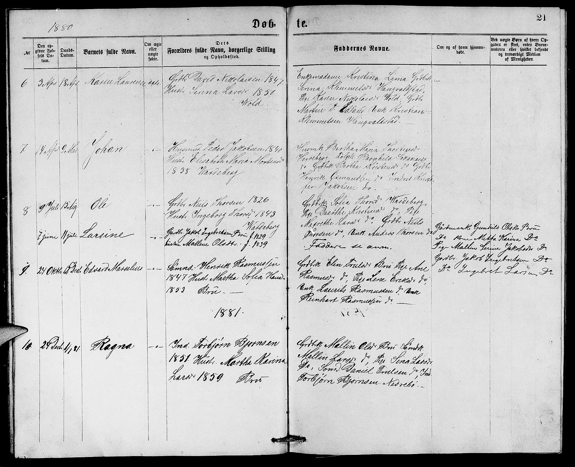 Rennesøy sokneprestkontor, SAST/A -101827/H/Ha/Hab/L0005: Parish register (copy) no. B 5, 1871-1890, p. 21