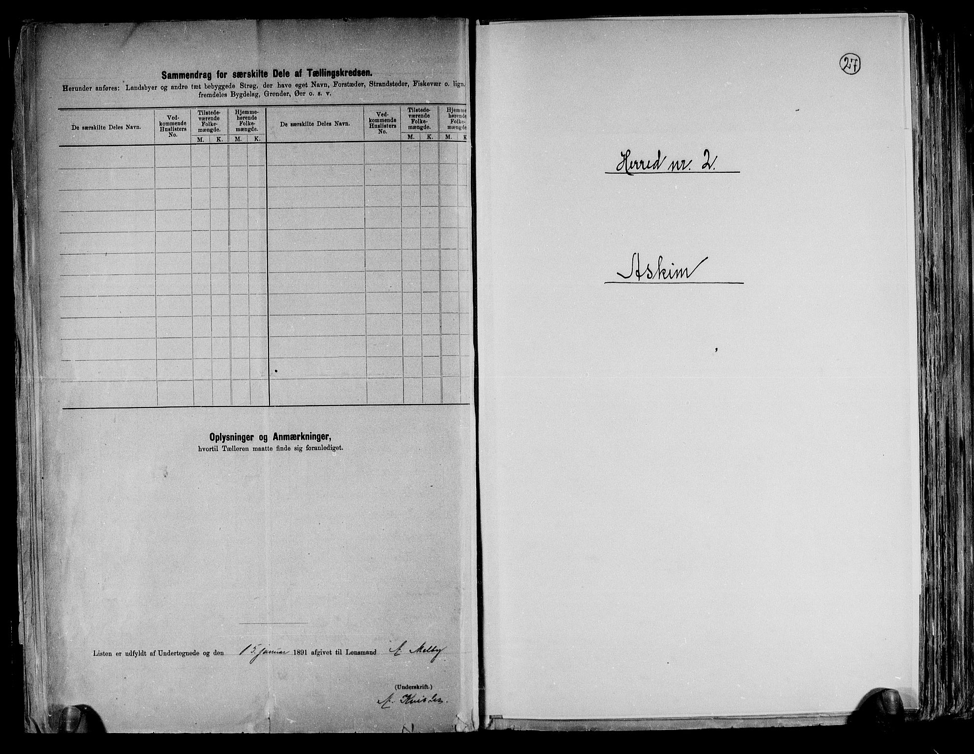 RA, 1891 census for 0124 Askim, 1891, p. 1