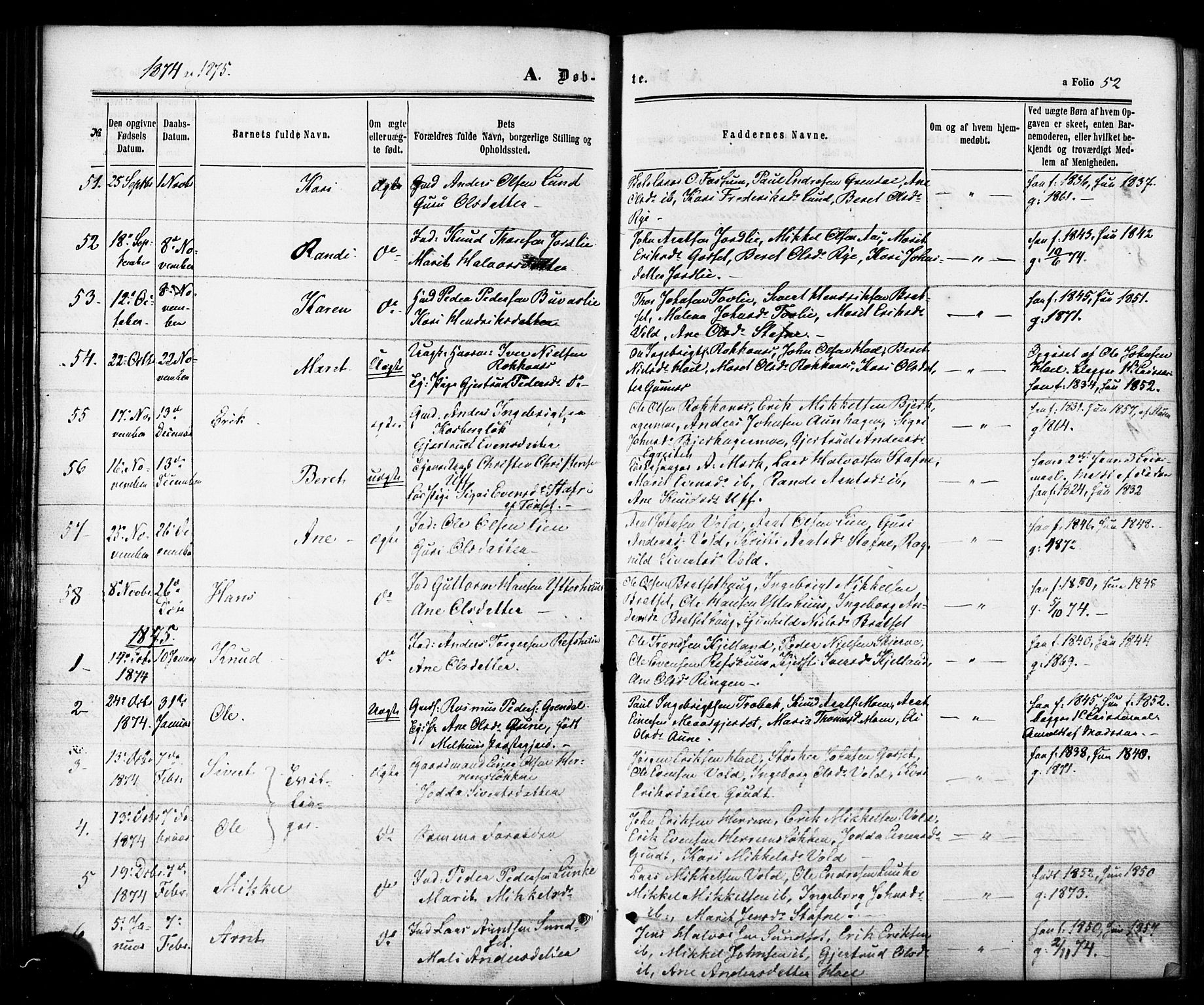 Ministerialprotokoller, klokkerbøker og fødselsregistre - Sør-Trøndelag, SAT/A-1456/674/L0870: Parish register (official) no. 674A02, 1861-1879, p. 52