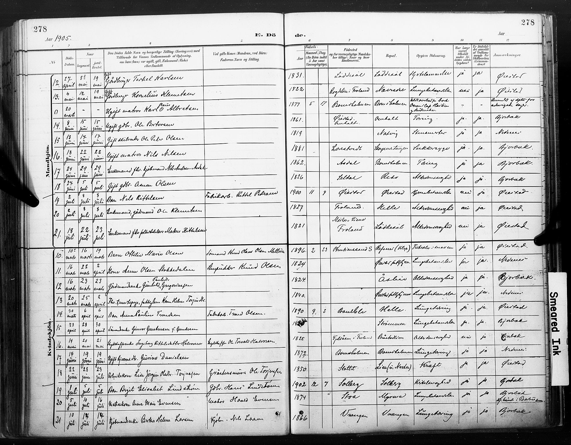 Øyestad sokneprestkontor, SAK/1111-0049/F/Fa/L0018: Parish register (official) no. A 18, 1897-1907, p. 278